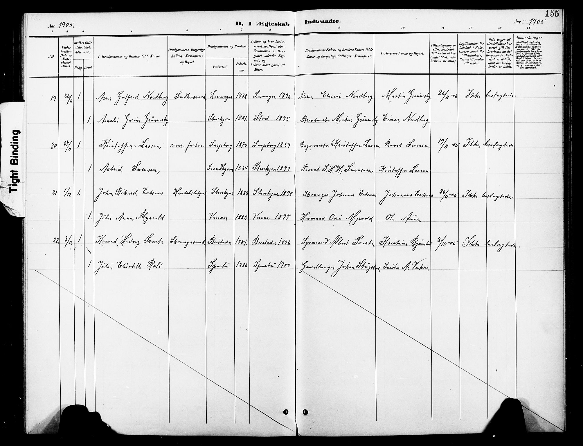 Ministerialprotokoller, klokkerbøker og fødselsregistre - Nord-Trøndelag, SAT/A-1458/739/L0375: Parish register (copy) no. 739C03, 1898-1908, p. 155