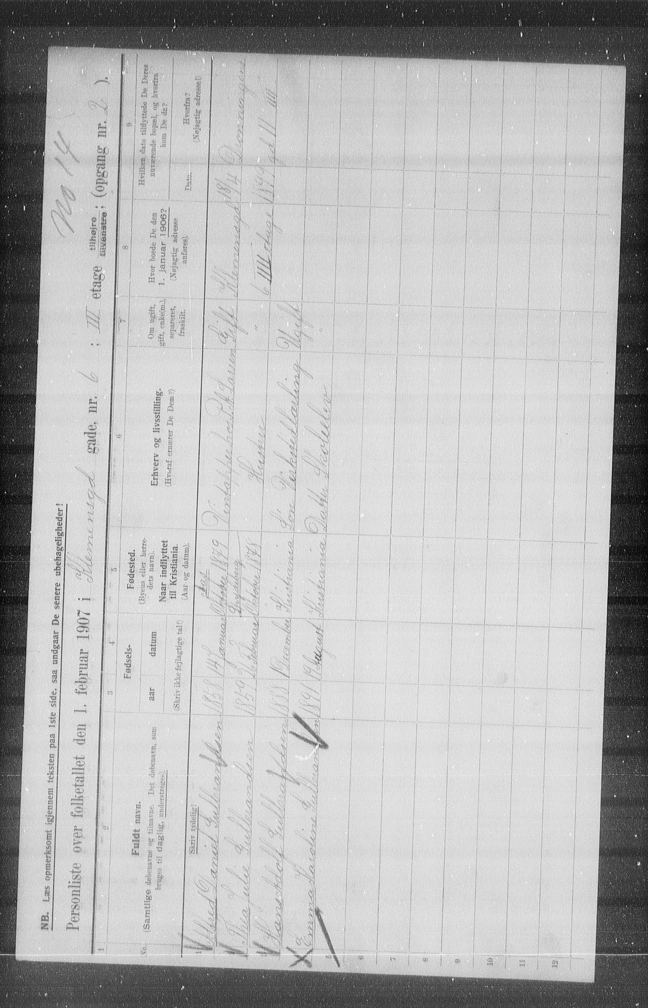 OBA, Municipal Census 1907 for Kristiania, 1907, p. 26385