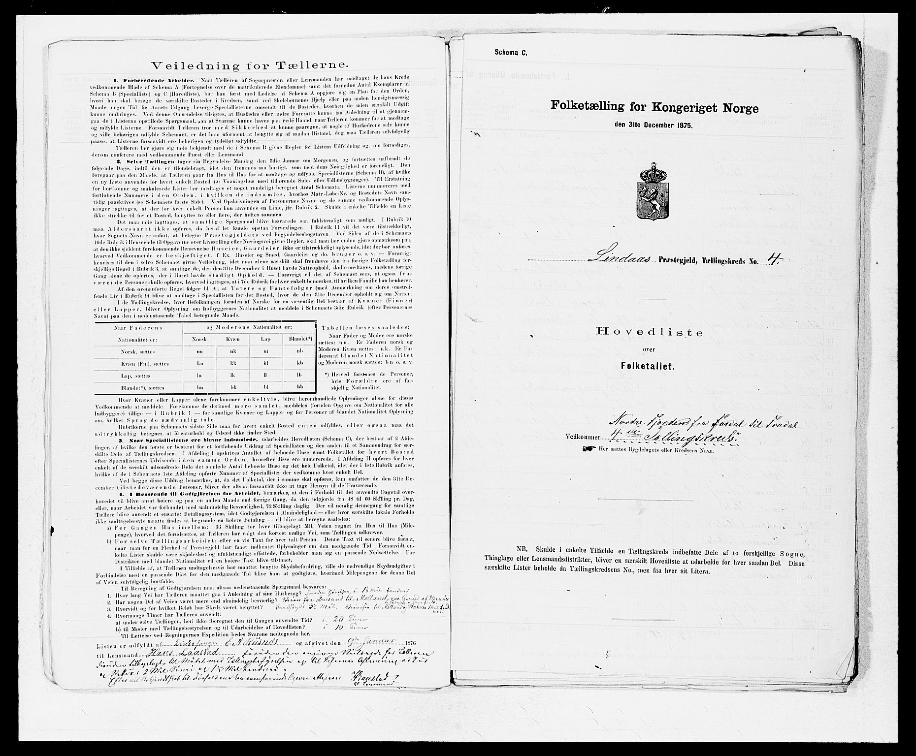 SAB, 1875 census for 1263P Lindås, 1875, p. 9