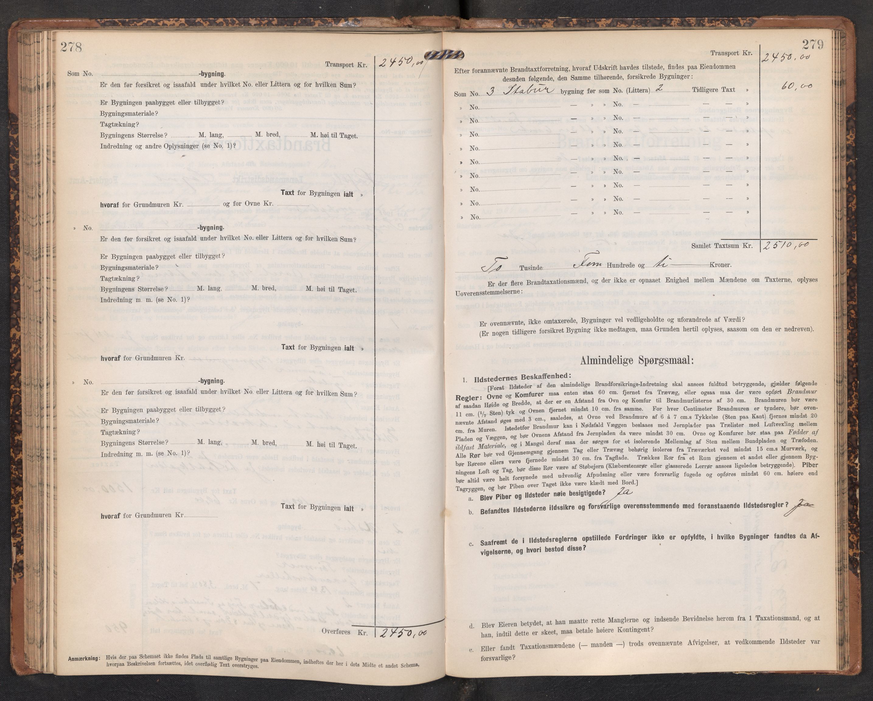 Lensmannen i Hafslo, AV/SAB-A-28001/0012/L0007: Branntakstprotokoll, skjematakst, 1905-1922, p. 278-279