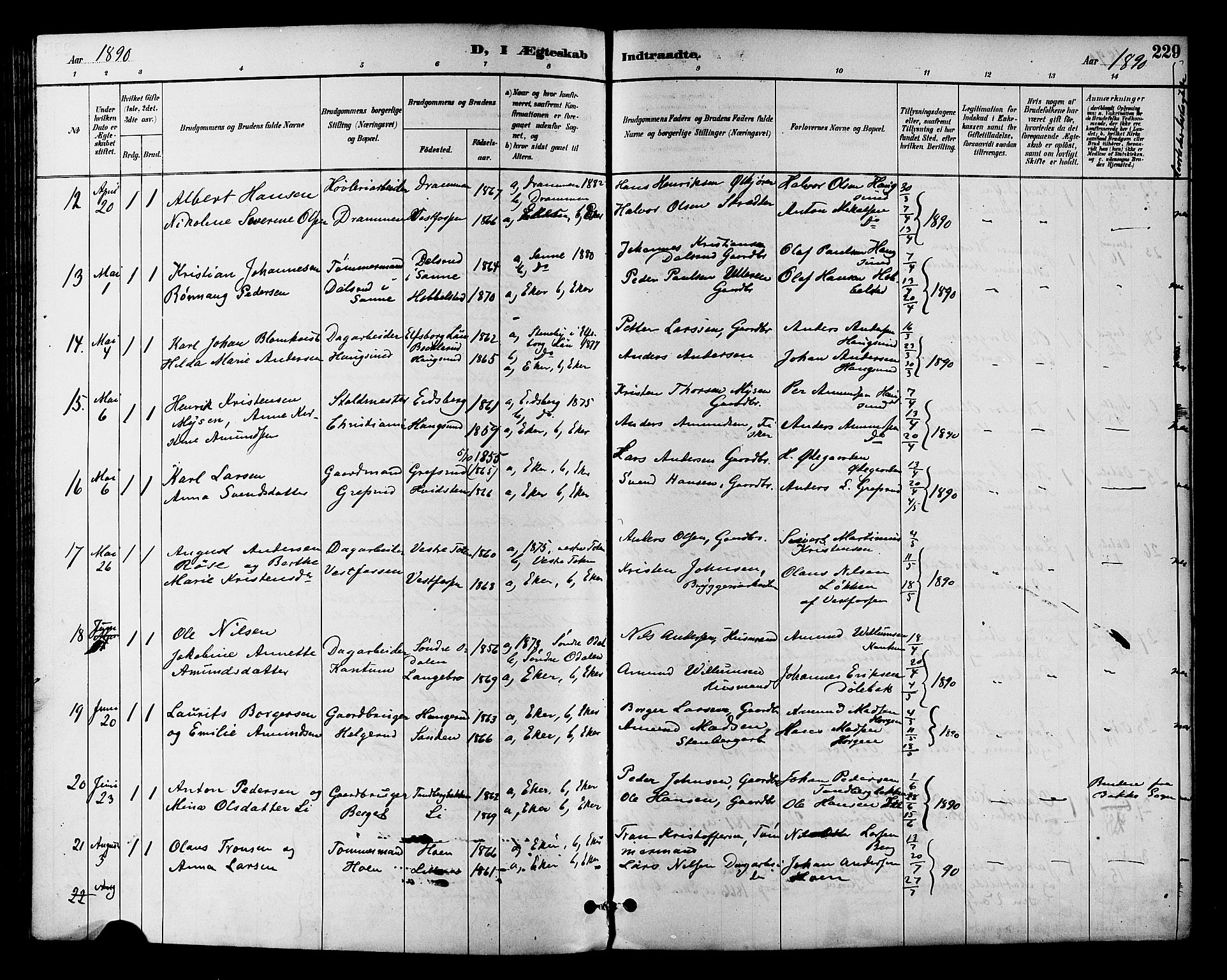 Eiker kirkebøker, SAKO/A-4/F/Fb/L0002: Parish register (official) no. II 2, 1889-1896, p. 229