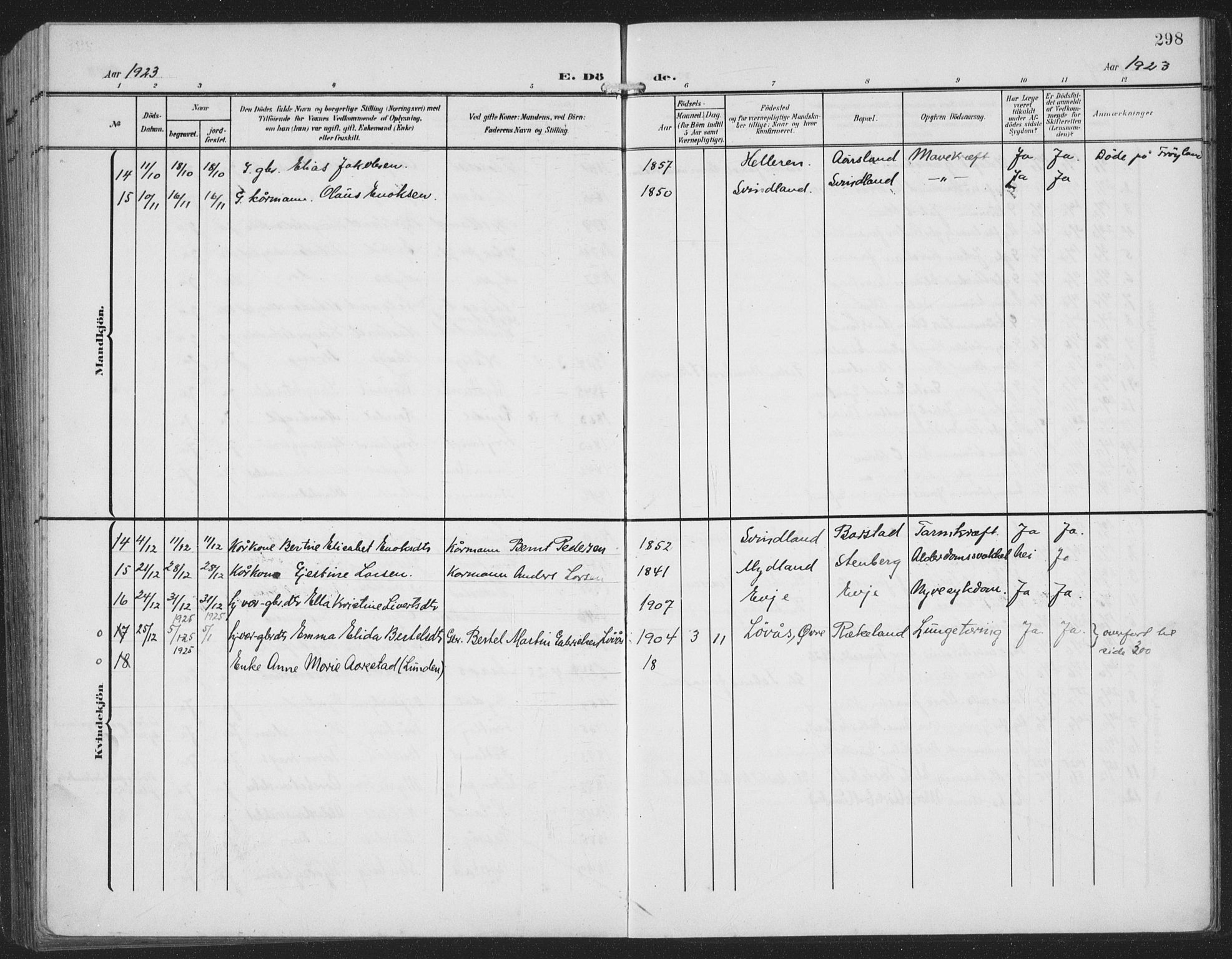 Sokndal sokneprestkontor, AV/SAST-A-101808: Parish register (copy) no. B 8, 1908-1934, p. 298