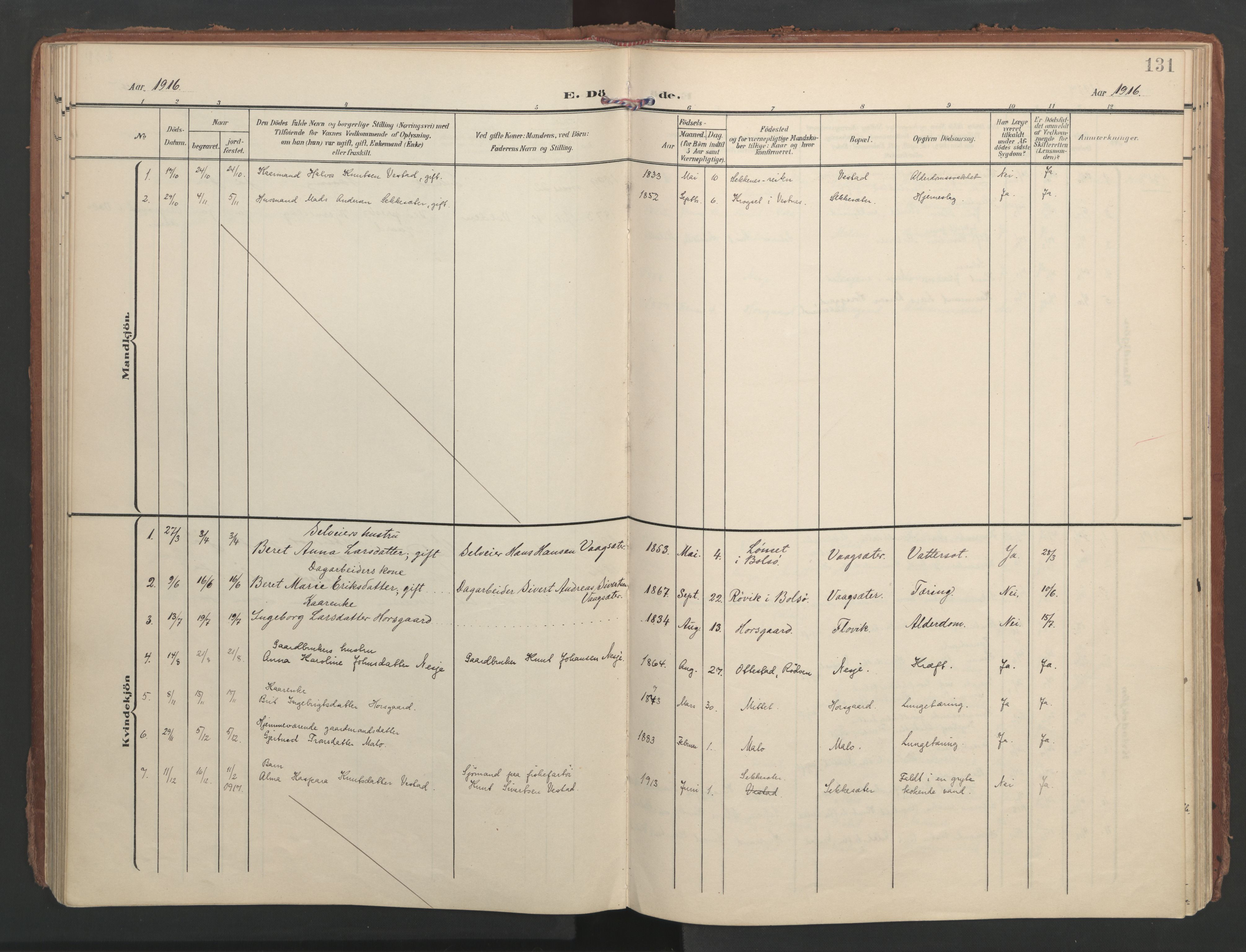 Ministerialprotokoller, klokkerbøker og fødselsregistre - Møre og Romsdal, SAT/A-1454/547/L0605: Parish register (official) no. 547A07, 1907-1936, p. 131