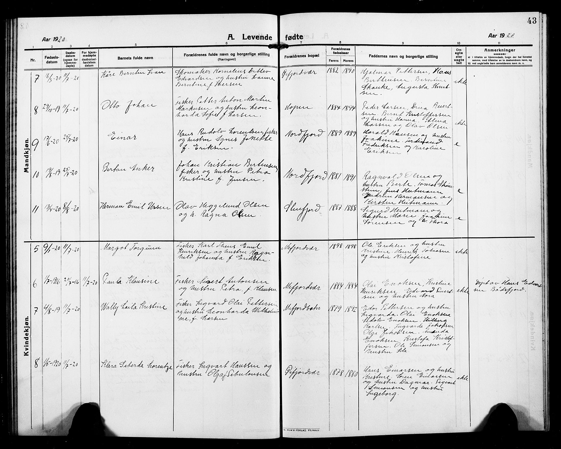 Berg sokneprestkontor, AV/SATØ-S-1318/G/Ga/Gab/L0006klokker: Parish register (copy) no. 6, 1912-1921, p. 43