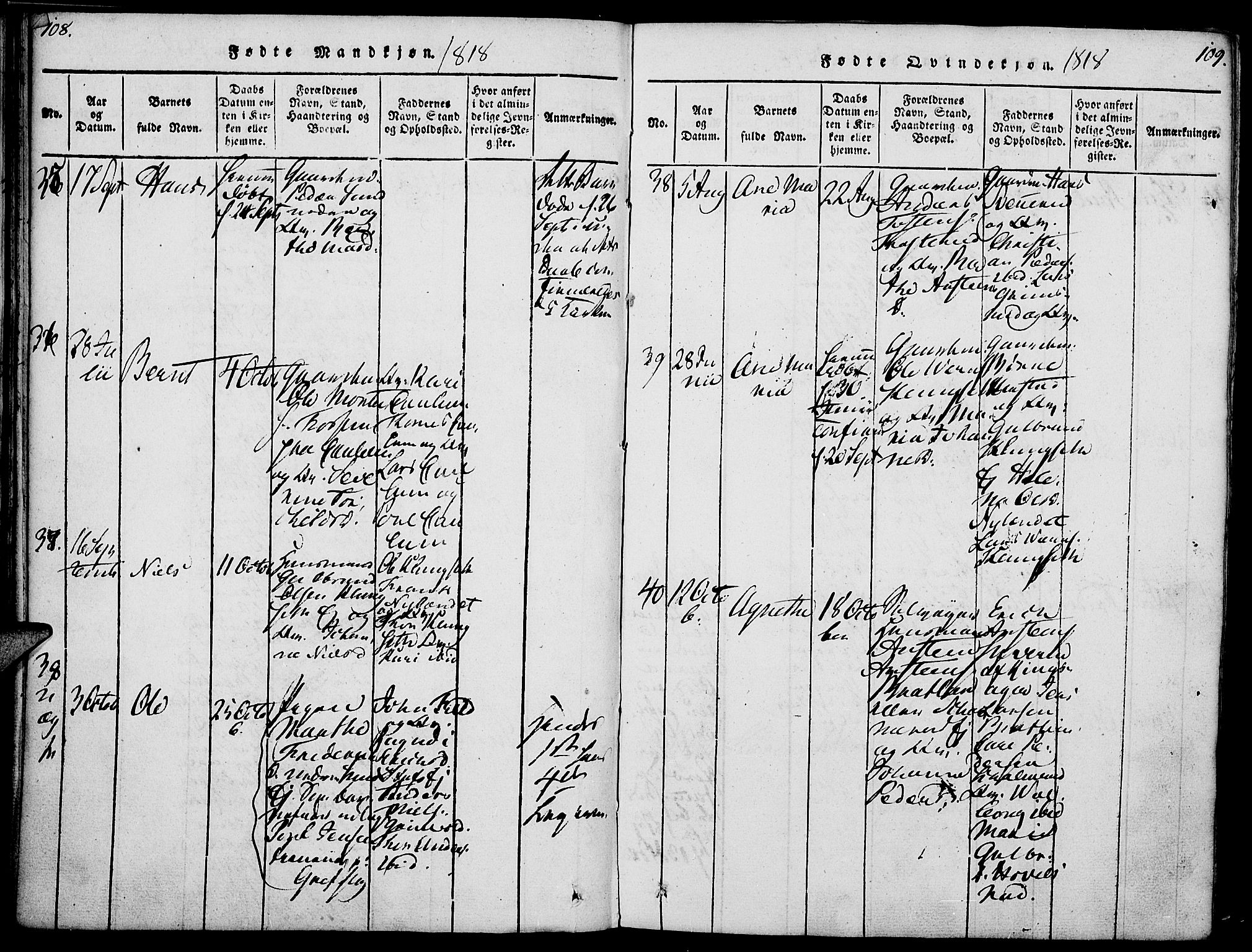 Nes prestekontor, Hedmark, AV/SAH-PREST-020/K/Ka/L0002: Parish register (official) no. 2, 1813-1827, p. 108-109