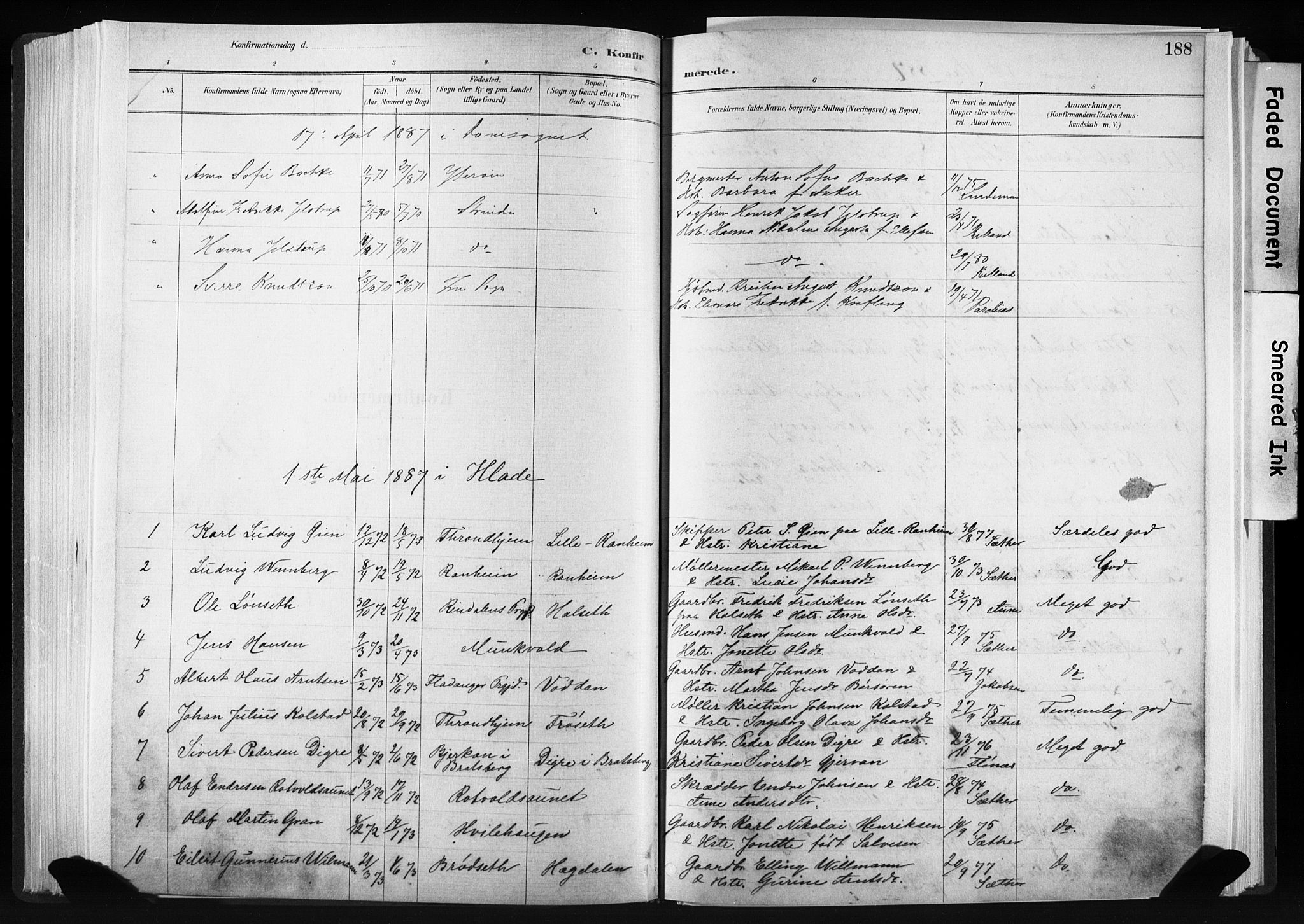 Ministerialprotokoller, klokkerbøker og fødselsregistre - Sør-Trøndelag, SAT/A-1456/606/L0300: Parish register (official) no. 606A15, 1886-1893, p. 188