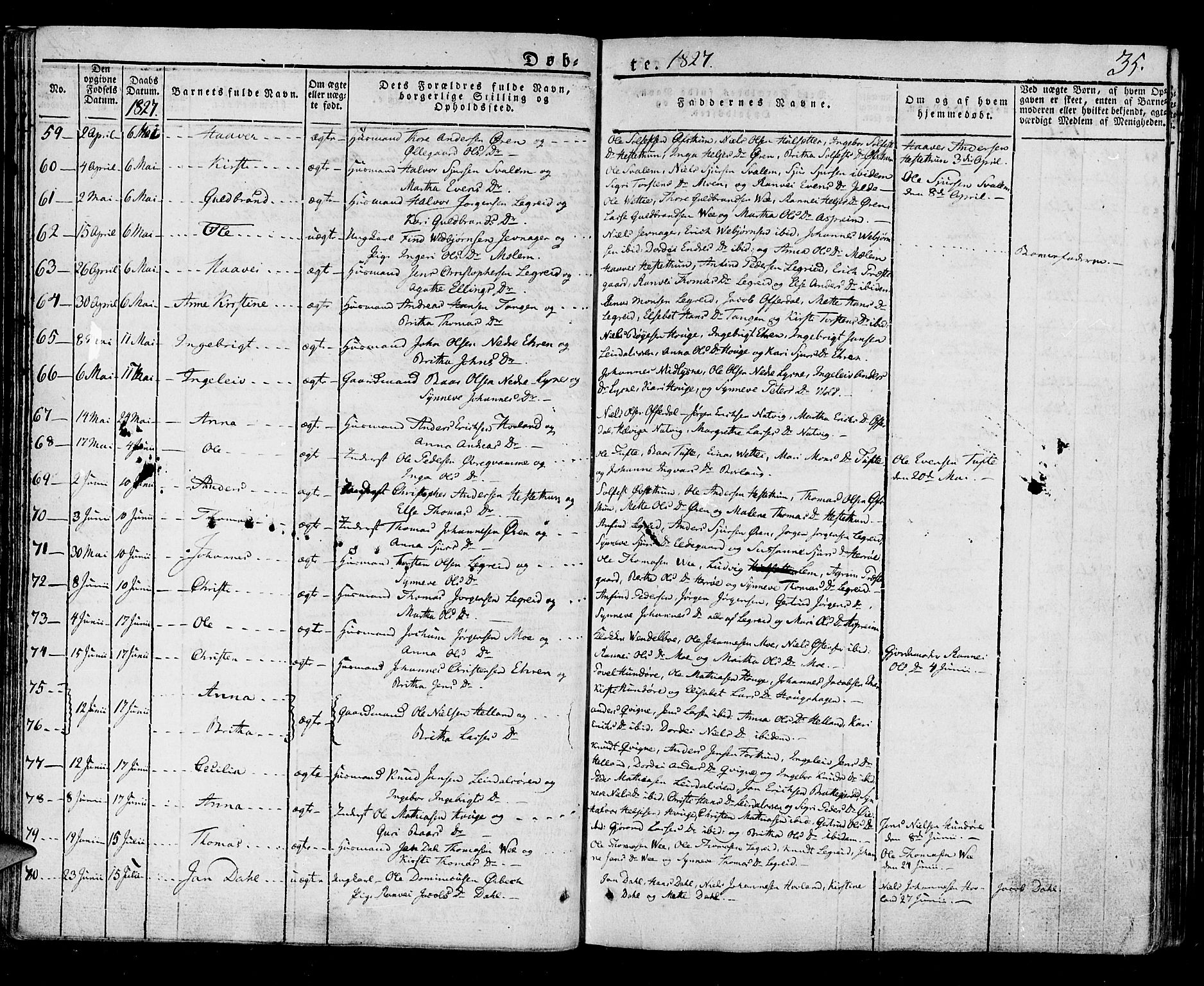 Lærdal sokneprestembete, AV/SAB-A-81201: Parish register (official) no. A 5, 1822-1834, p. 35