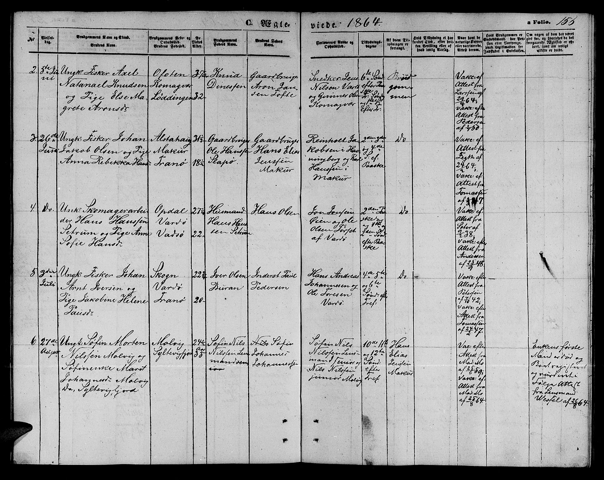 Vardø sokneprestkontor, AV/SATØ-S-1332/H/Hb/L0002klokker: Parish register (copy) no. 2, 1861-1870, p. 156