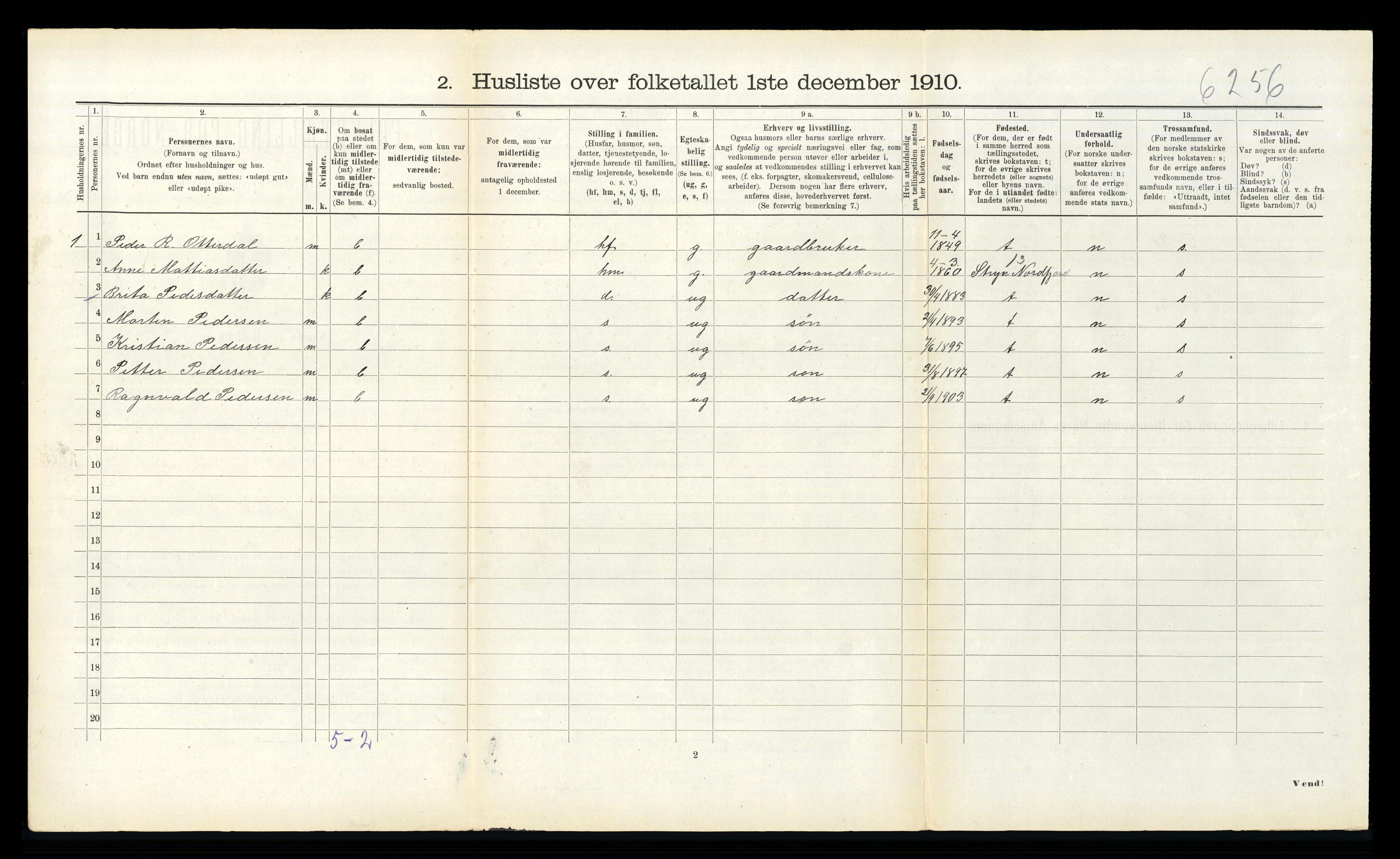 RA, 1910 census for Hornindal, 1910, p. 123