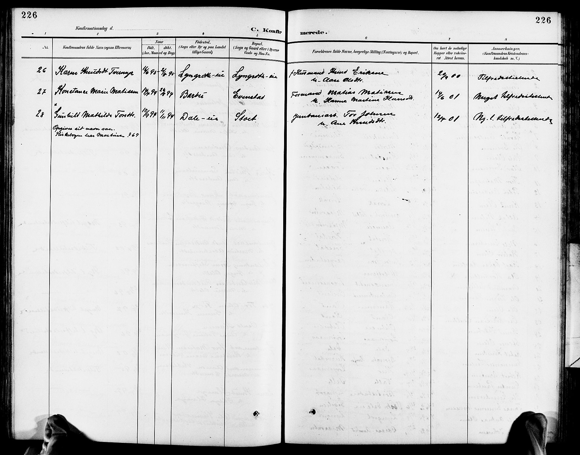 Froland sokneprestkontor, AV/SAK-1111-0013/F/Fb/L0010: Parish register (copy) no. B 10, 1893-1920, p. 226