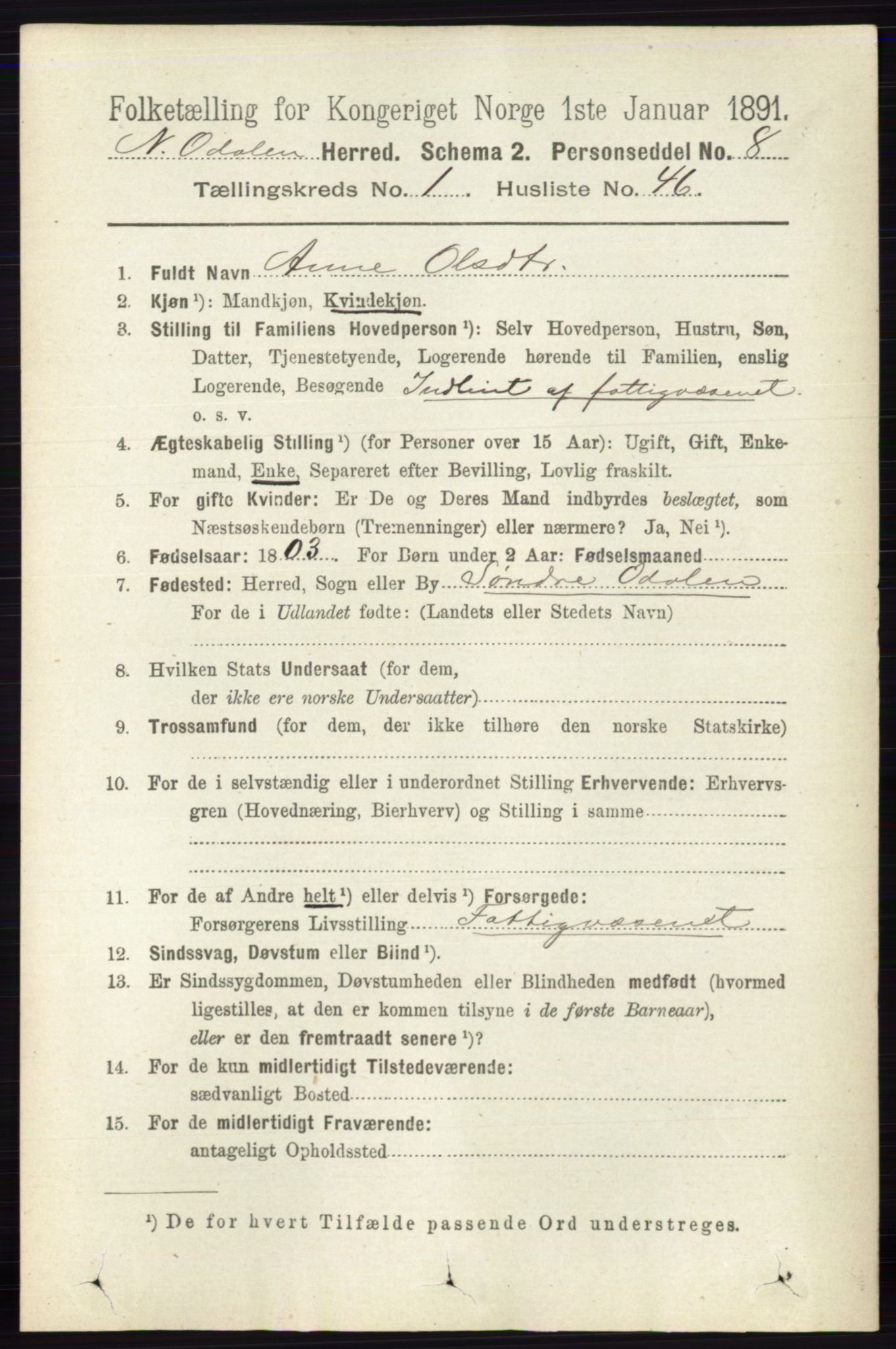 RA, 1891 census for 0418 Nord-Odal, 1891, p. 340