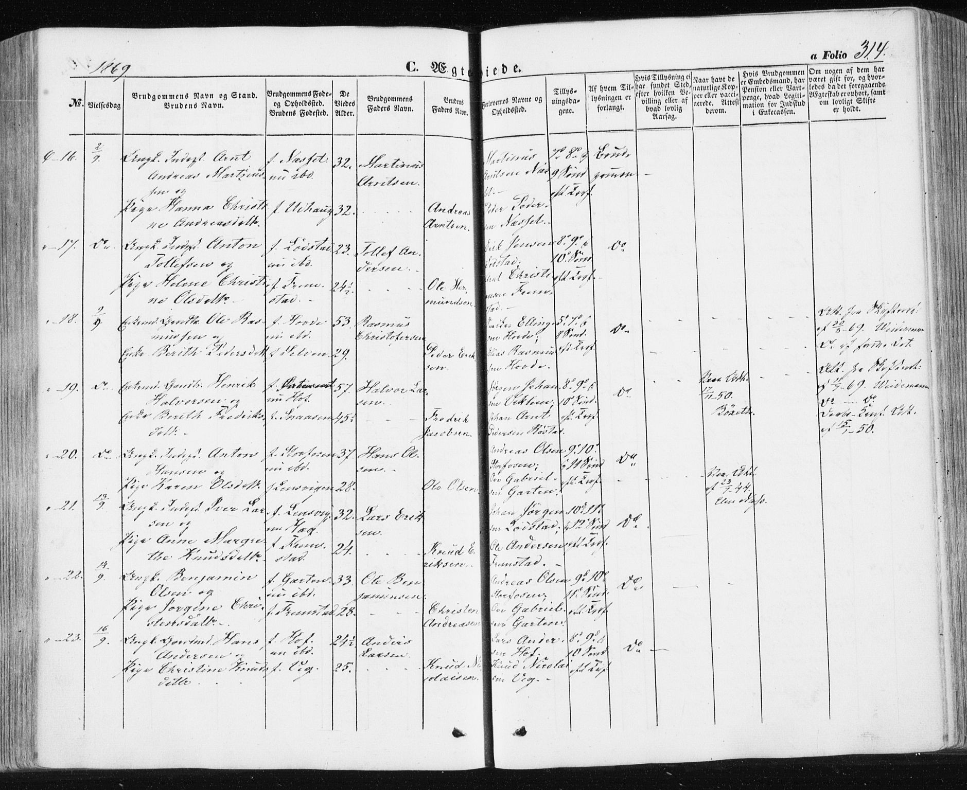 Ministerialprotokoller, klokkerbøker og fødselsregistre - Sør-Trøndelag, SAT/A-1456/659/L0737: Parish register (official) no. 659A07, 1857-1875, p. 314