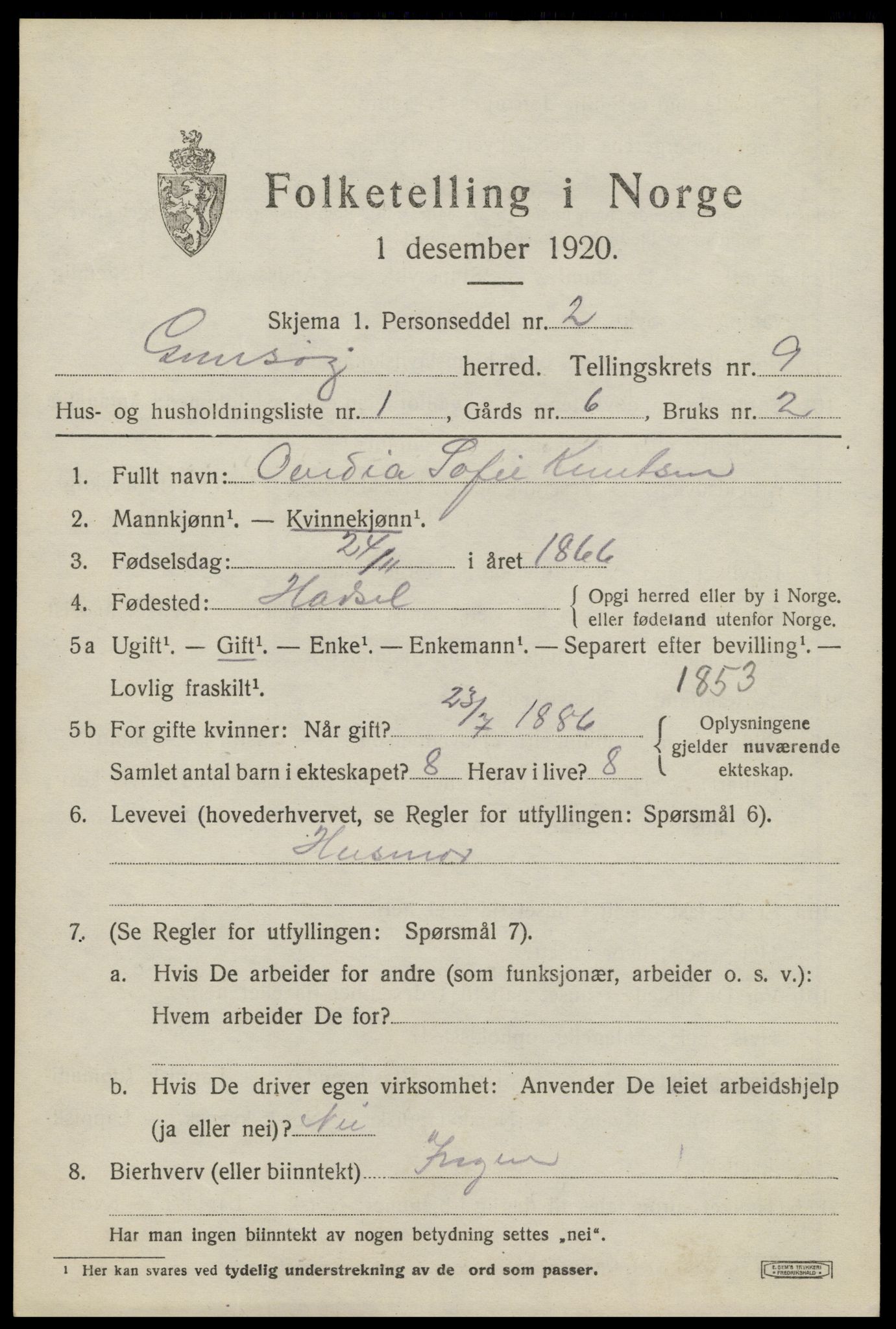 SAT, 1920 census for Gimsøy, 1920, p. 3555