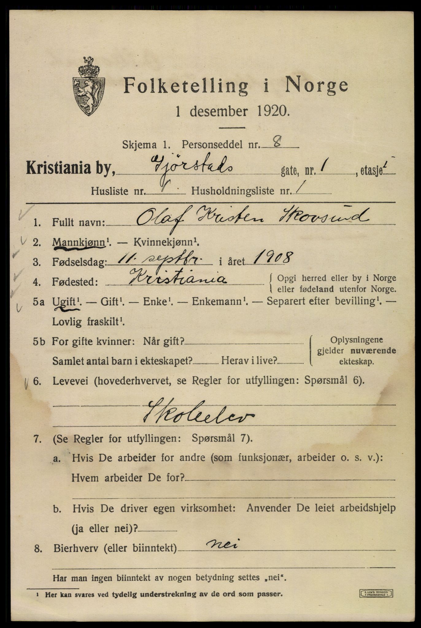 SAO, 1920 census for Kristiania, 1920, p. 250143