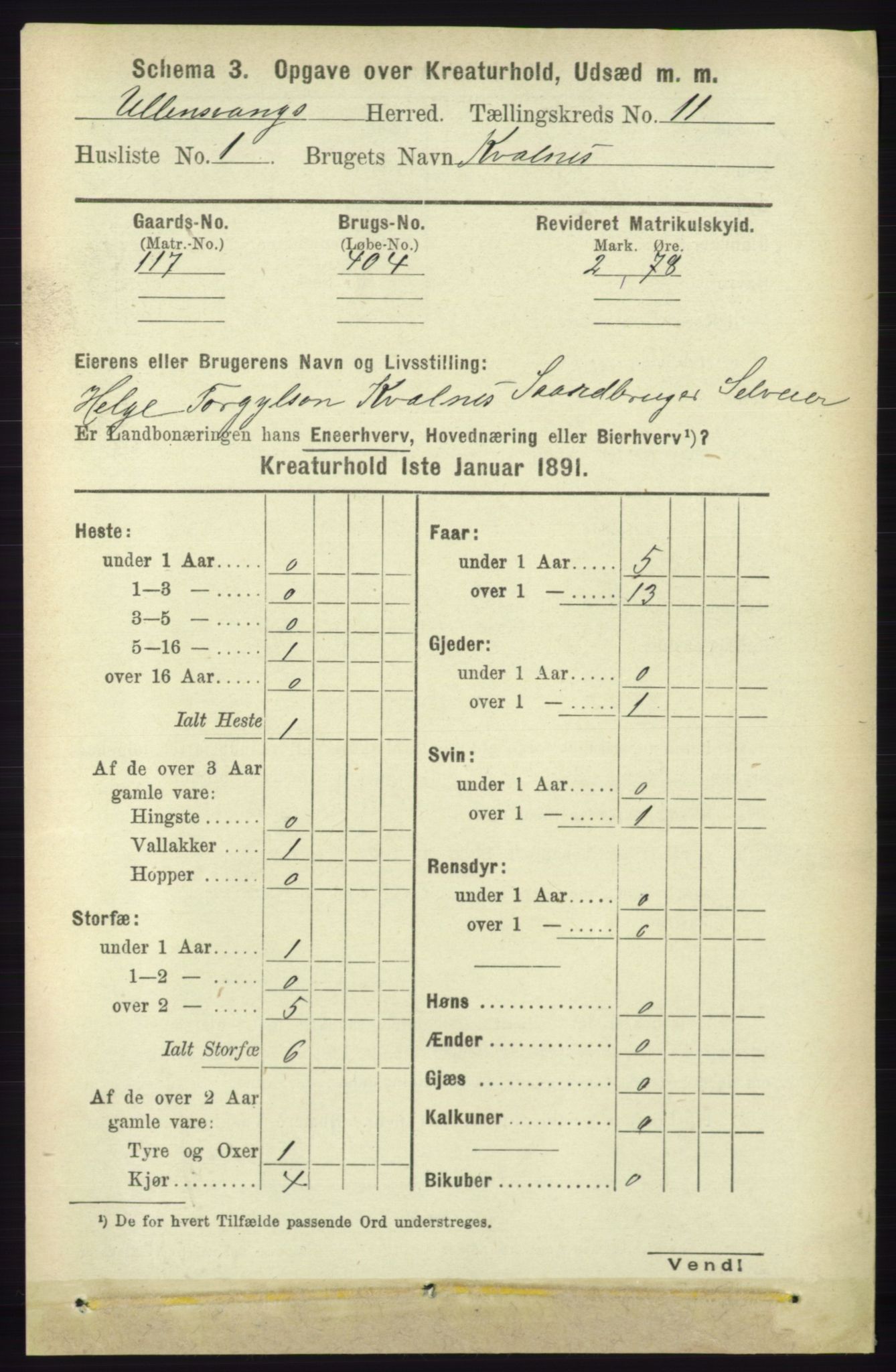 RA, 1891 census for 1230 Ullensvang, 1891, p. 7901