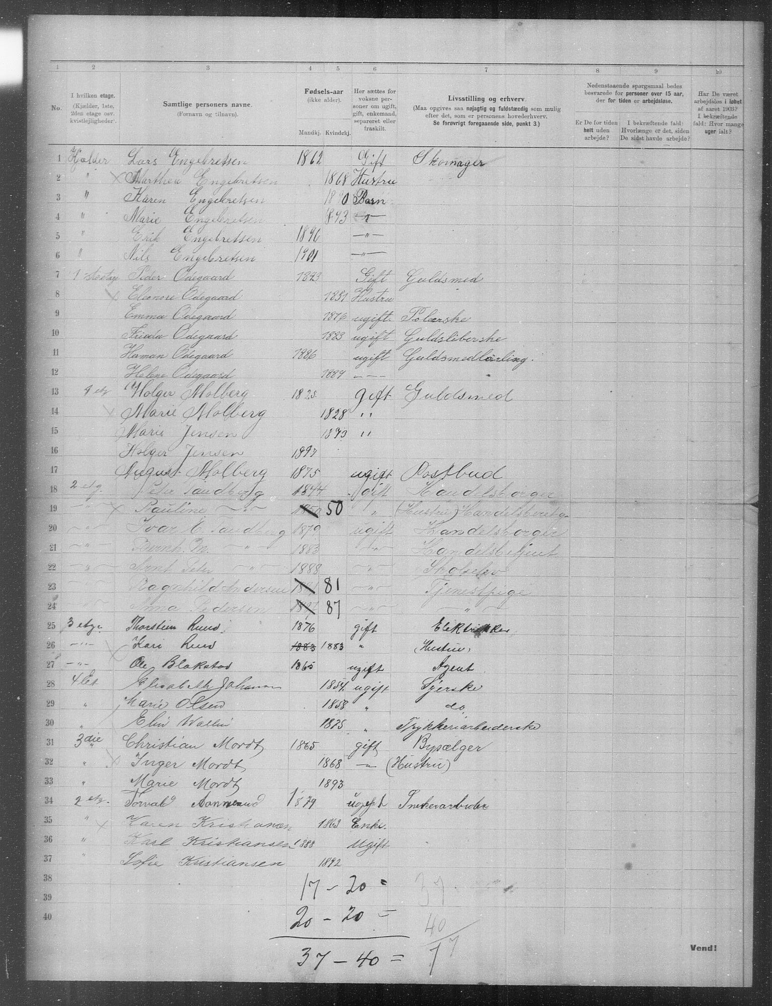 OBA, Municipal Census 1903 for Kristiania, 1903, p. 20634