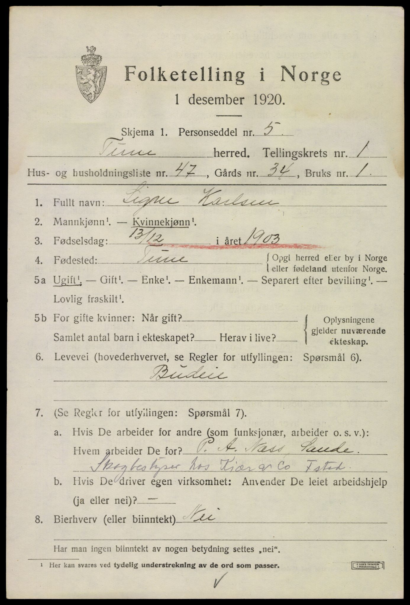 SAO, 1920 census for Tune, 1920, p. 2856