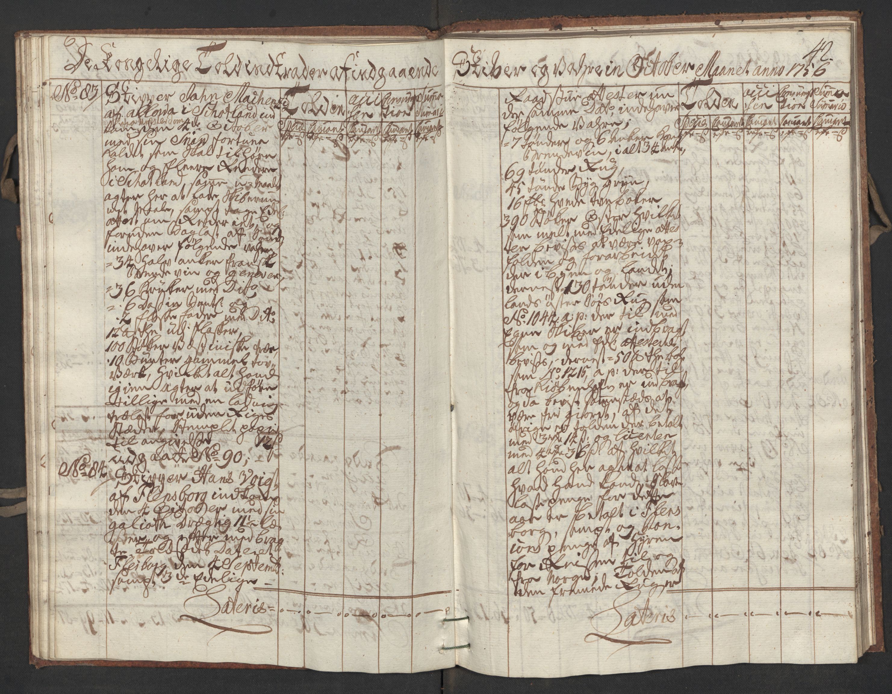 Generaltollkammeret, tollregnskaper, RA/EA-5490/R17/L0017/0001: Tollregnskaper Mandal / Inngående kontratollbok, 1756, p. 41b-42a