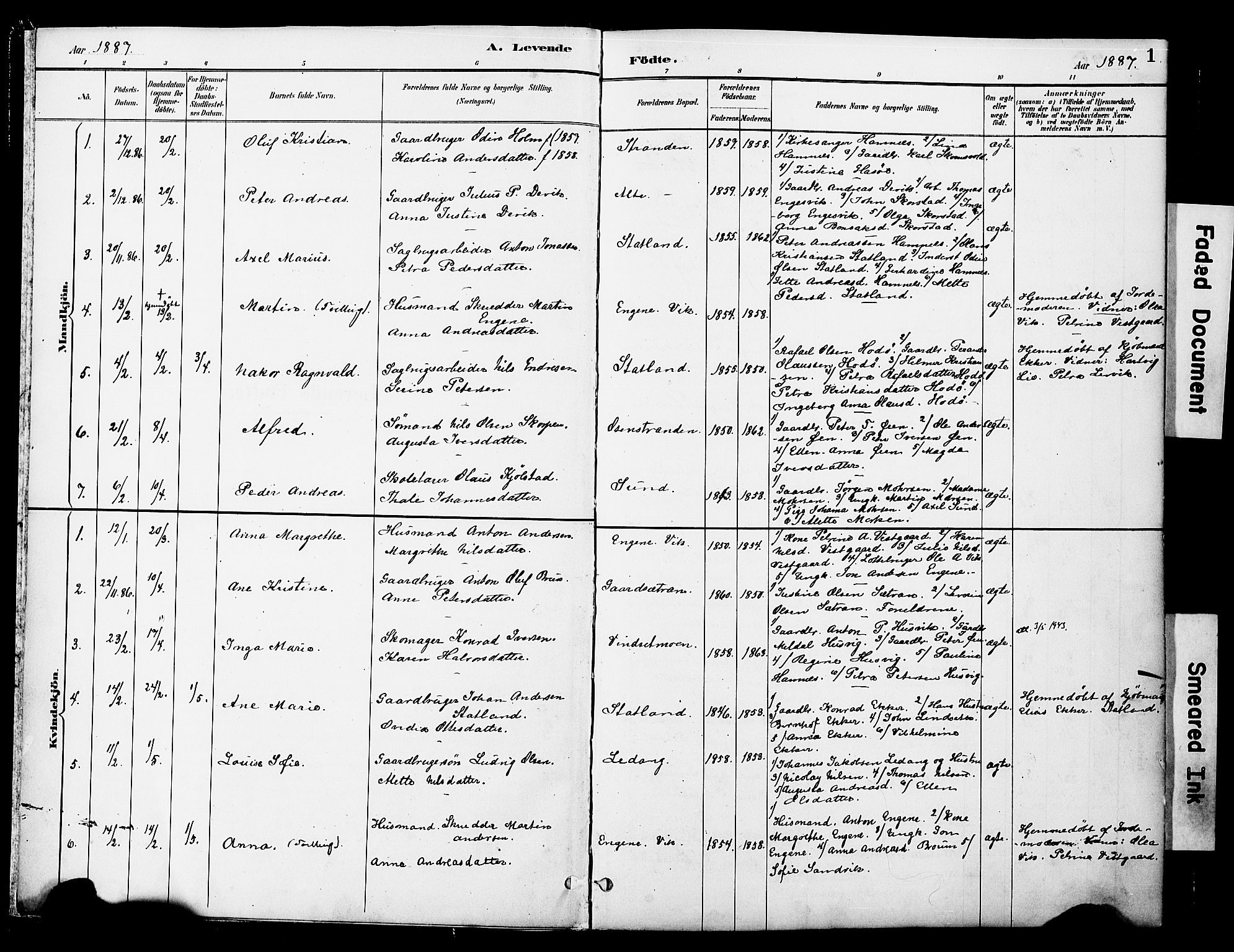Ministerialprotokoller, klokkerbøker og fødselsregistre - Nord-Trøndelag, SAT/A-1458/774/L0628: Parish register (official) no. 774A02, 1887-1903, p. 1