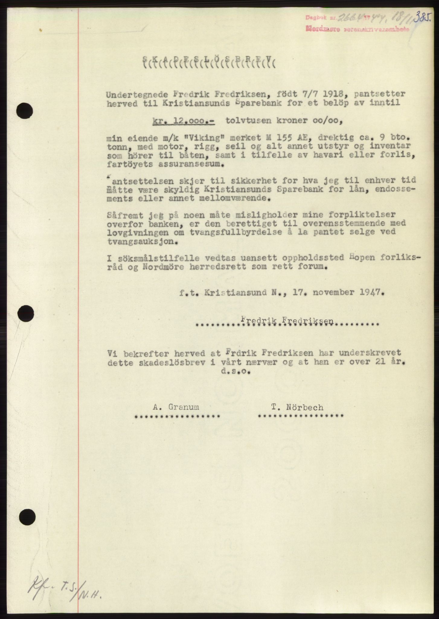 Nordmøre sorenskriveri, AV/SAT-A-4132/1/2/2Ca: Mortgage book no. B97, 1947-1948, Diary no: : 2664/1947