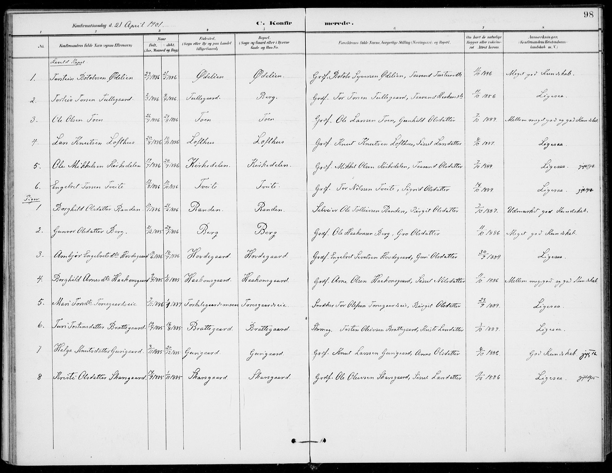 Ål kirkebøker, AV/SAKO-A-249/F/Fa/L0009: Parish register (official) no. I 9, 1897-1915, p. 98