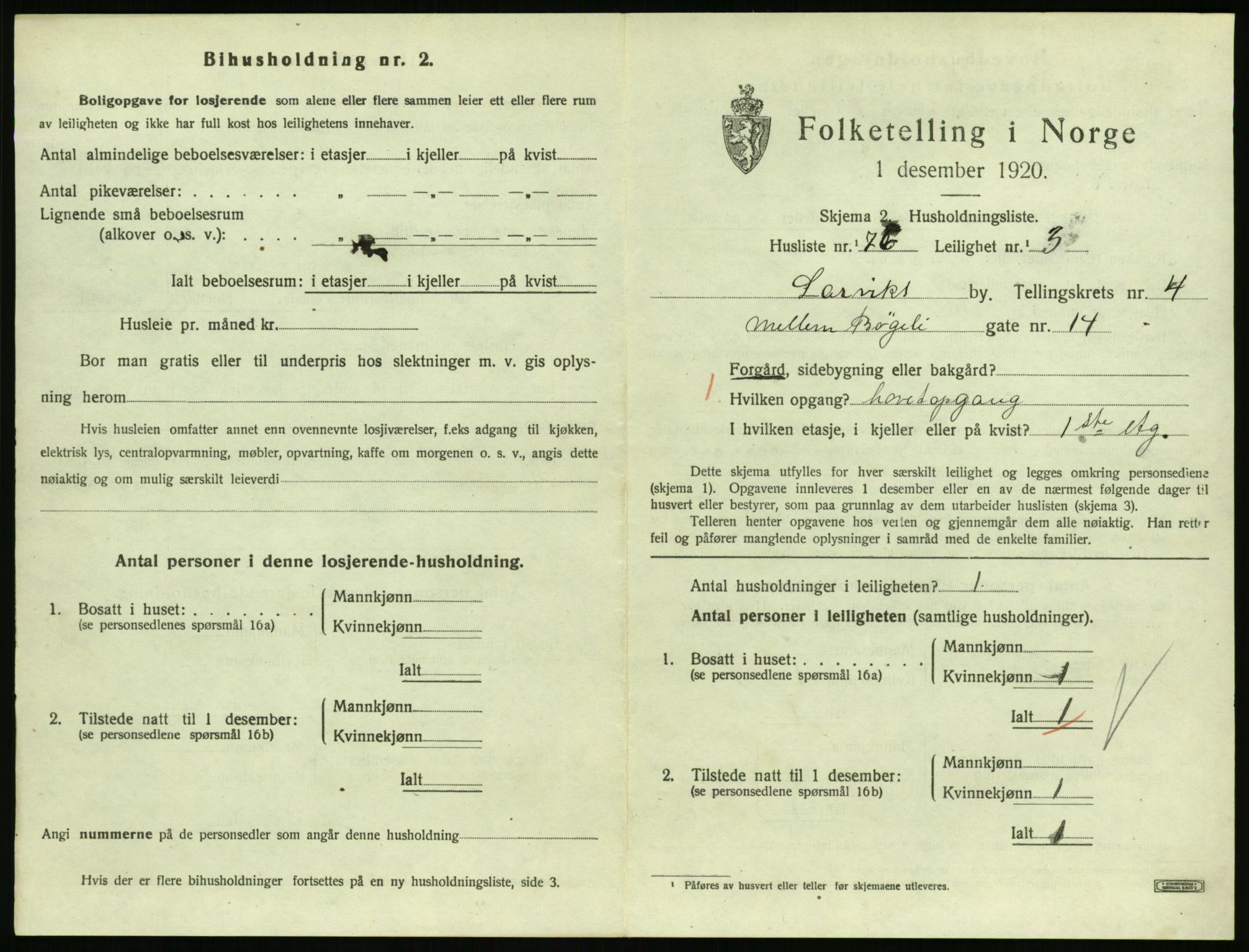 SAKO, 1920 census for Larvik, 1920, p. 4524