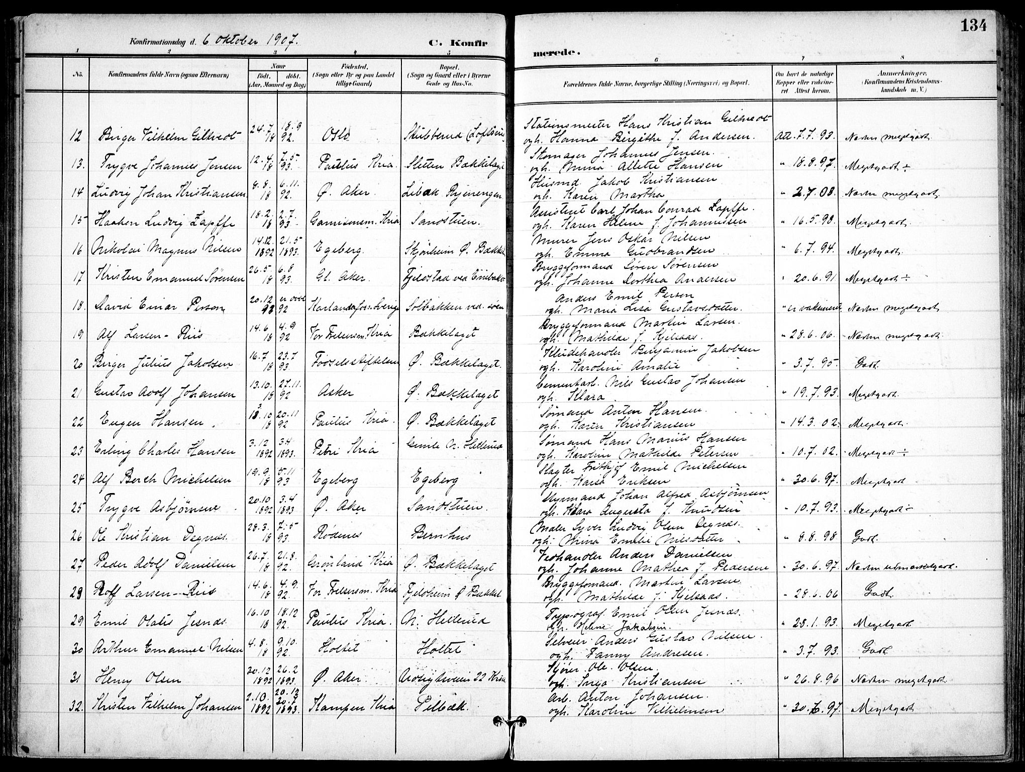Nordstrand prestekontor Kirkebøker, SAO/A-10362a/F/Fa/L0001: Parish register (official) no. I 1, 1900-1914, p. 134