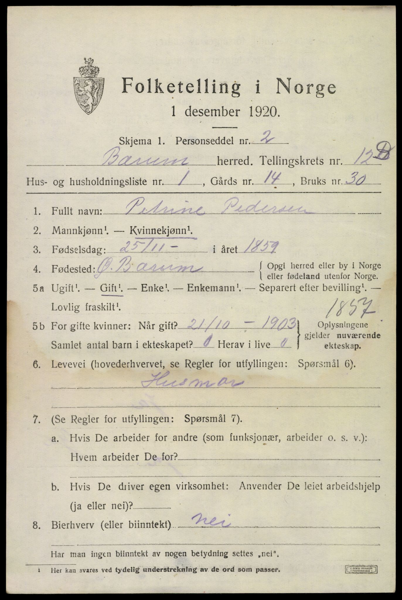 SAO, 1920 census for Bærum, 1920, p. 30384