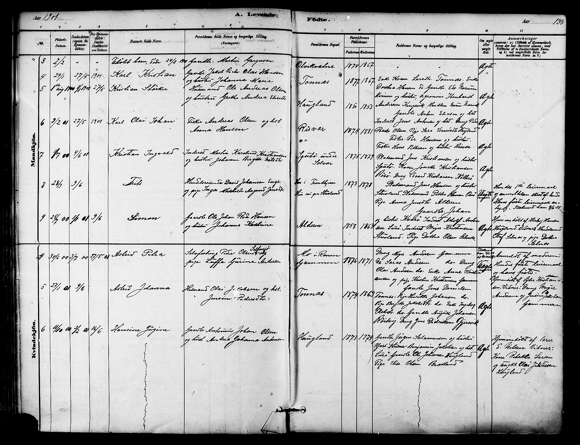 Ministerialprotokoller, klokkerbøker og fødselsregistre - Nordland, AV/SAT-A-1459/839/L0568: Parish register (official) no. 839A05, 1880-1902, p. 138