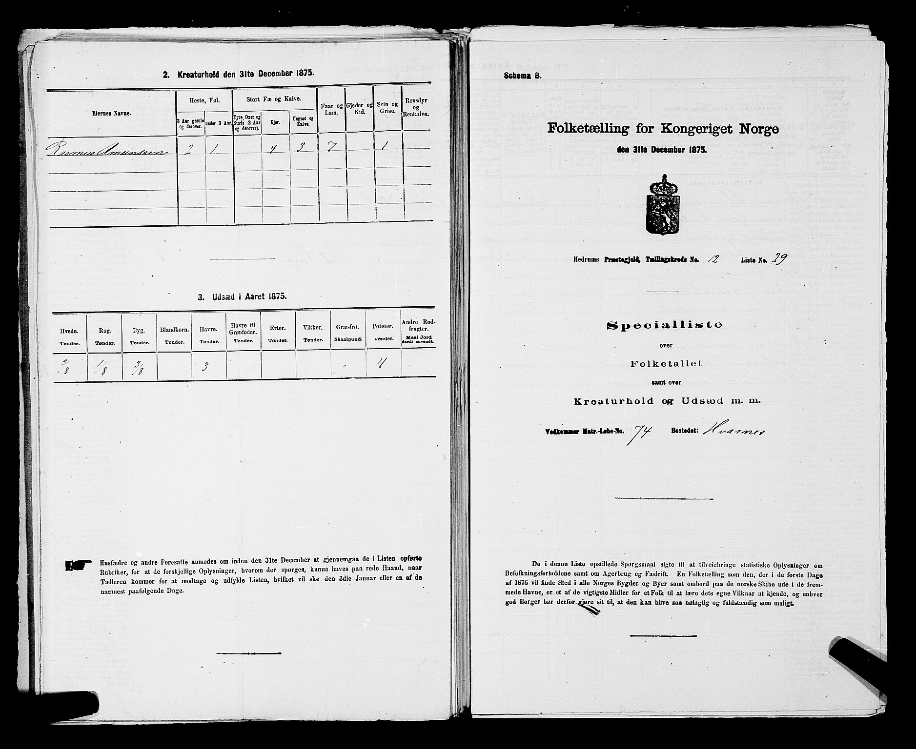 SAKO, 1875 census for 0727P Hedrum, 1875, p. 1168