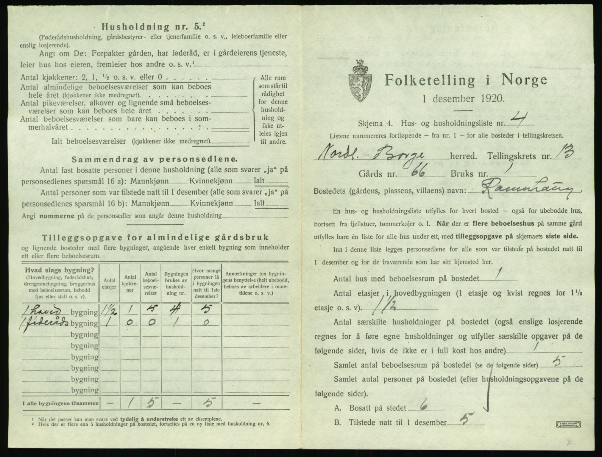 SAT, 1920 census for Borge, 1920, p. 1425