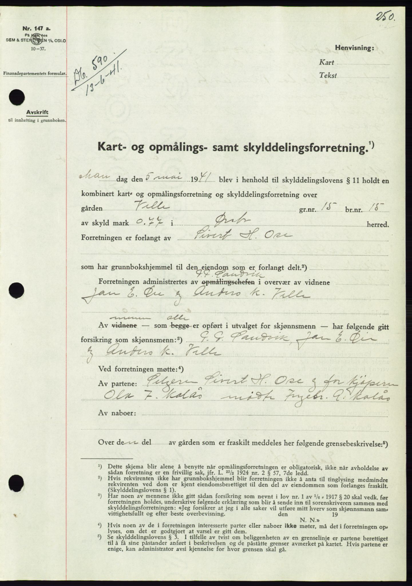 Søre Sunnmøre sorenskriveri, AV/SAT-A-4122/1/2/2C/L0071: Mortgage book no. 65, 1941-1941, Diary no: : 590/1941