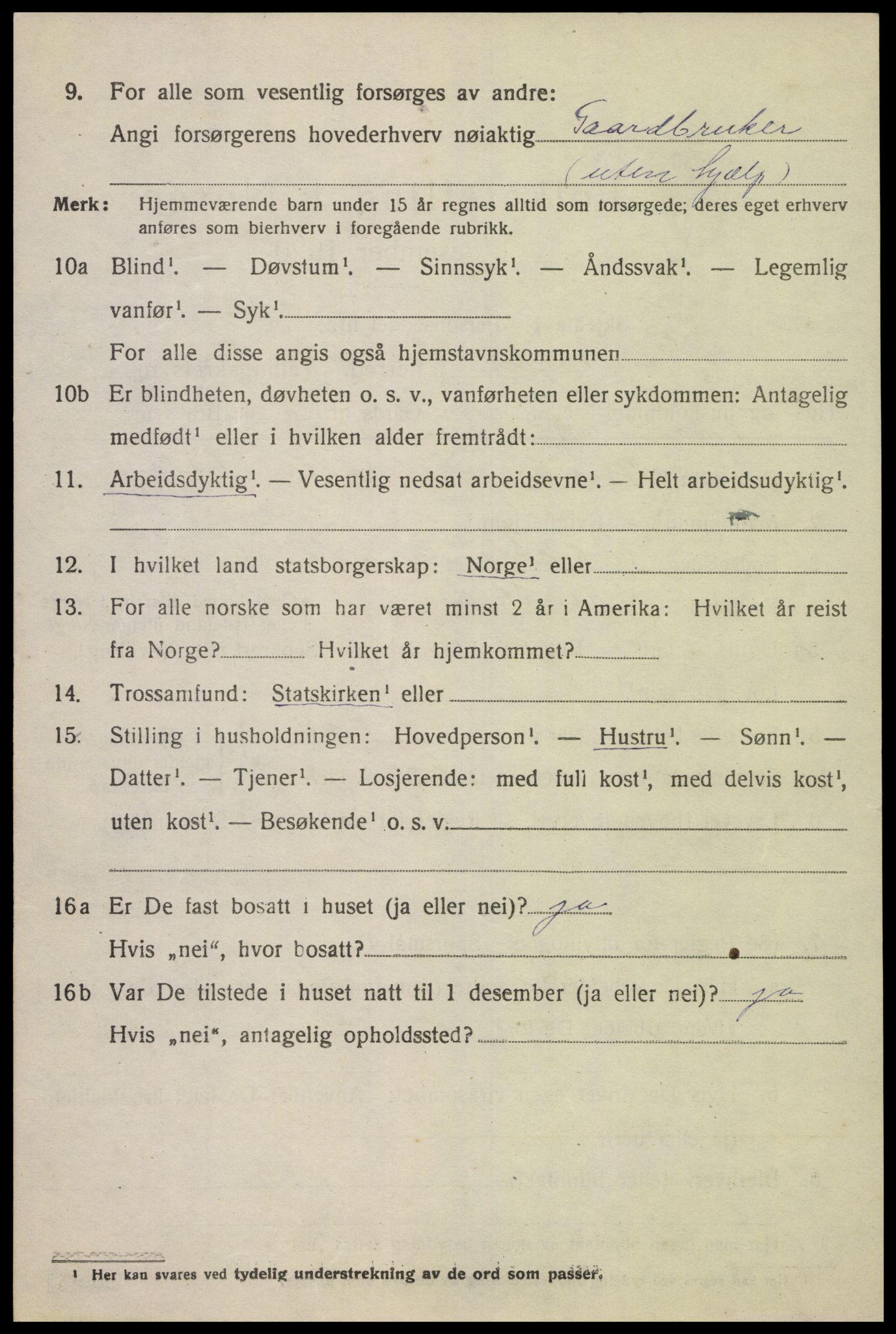 SAK, 1920 census for Grindheim, 1920, p. 406