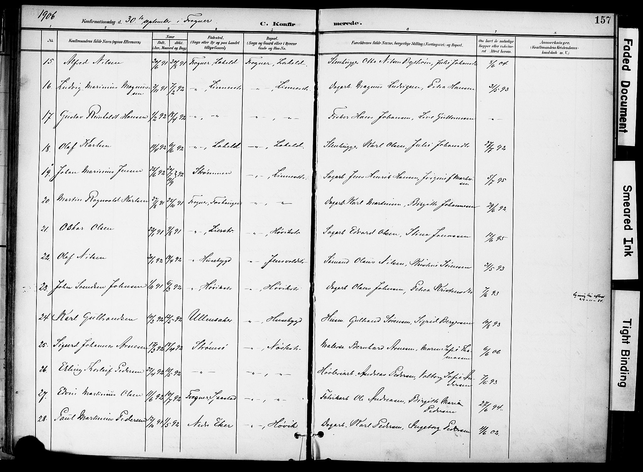 Lier kirkebøker, AV/SAKO-A-230/F/Fa/L0017: Parish register (official) no. I 17, 1901-1908, p. 157