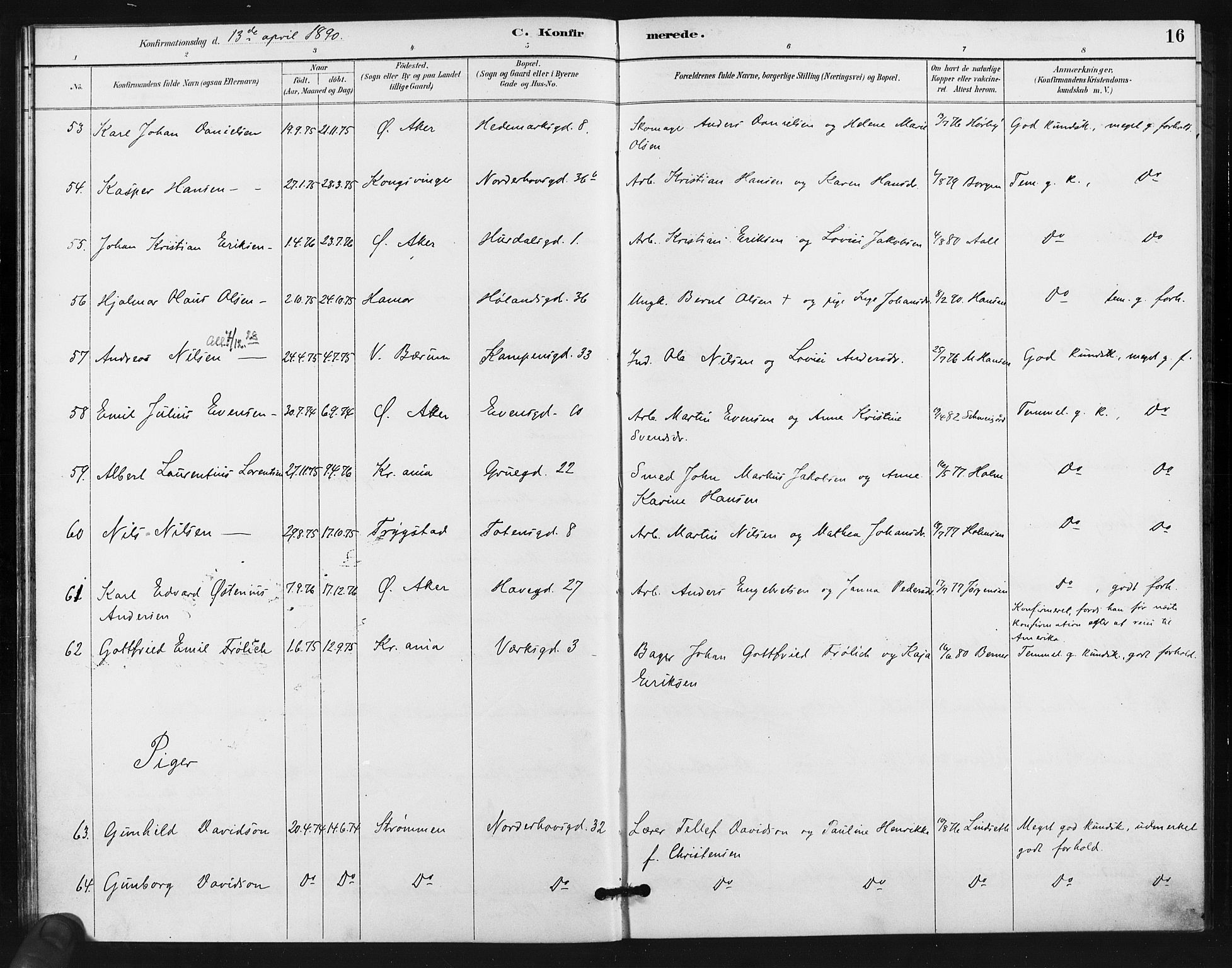 Kampen prestekontor Kirkebøker, SAO/A-10853/F/Fa/L0006: Parish register (official) no. I 6, 1889-1896, p. 16
