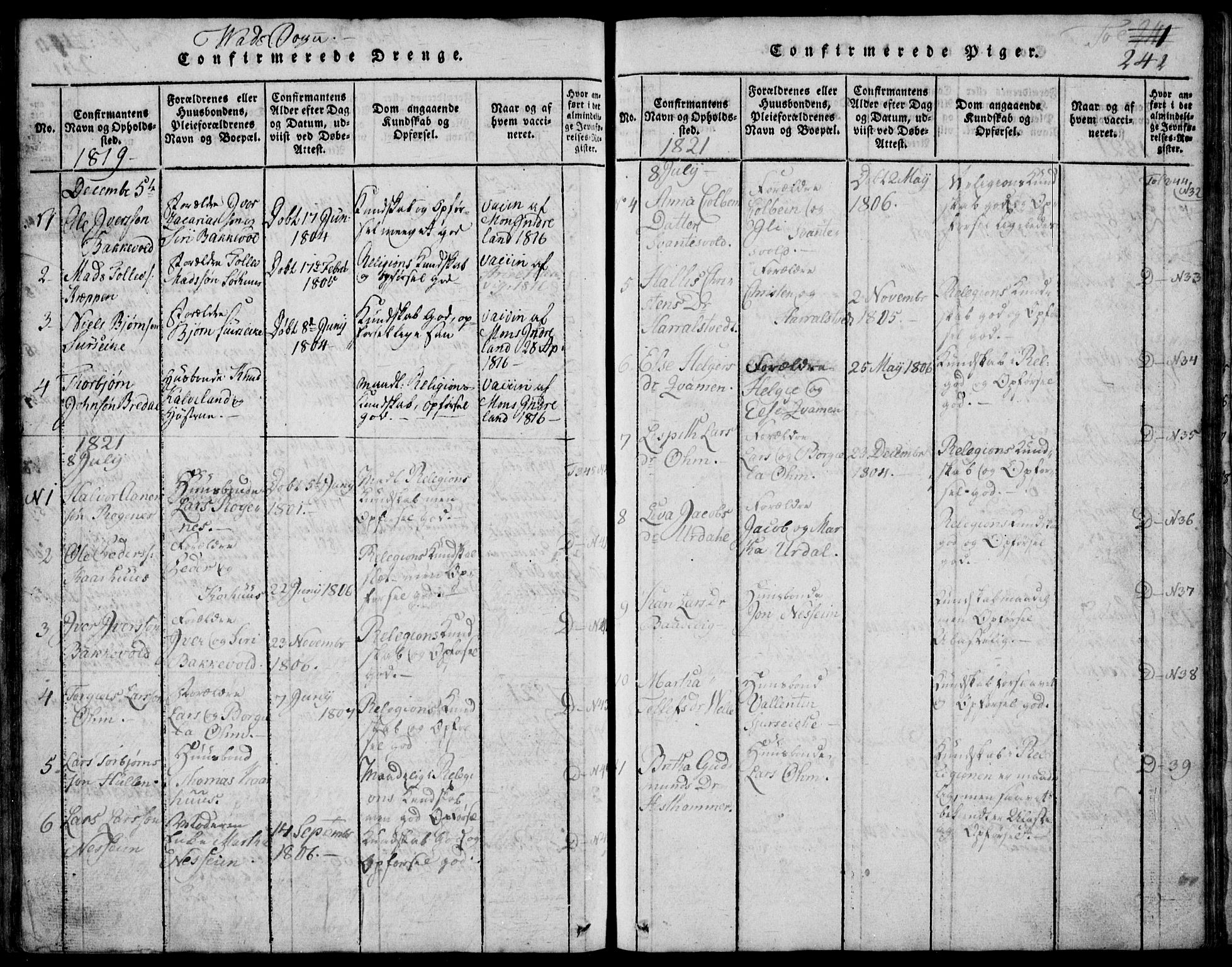 Skjold sokneprestkontor, AV/SAST-A-101847/H/Ha/Hab/L0002: Parish register (copy) no. B 2 /2, 1815-1830, p. 242