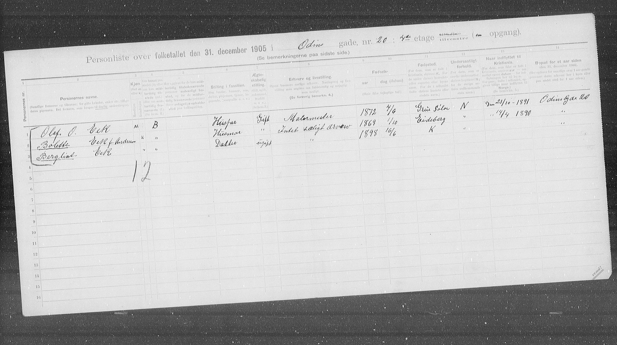 OBA, Municipal Census 1905 for Kristiania, 1905, p. 39475