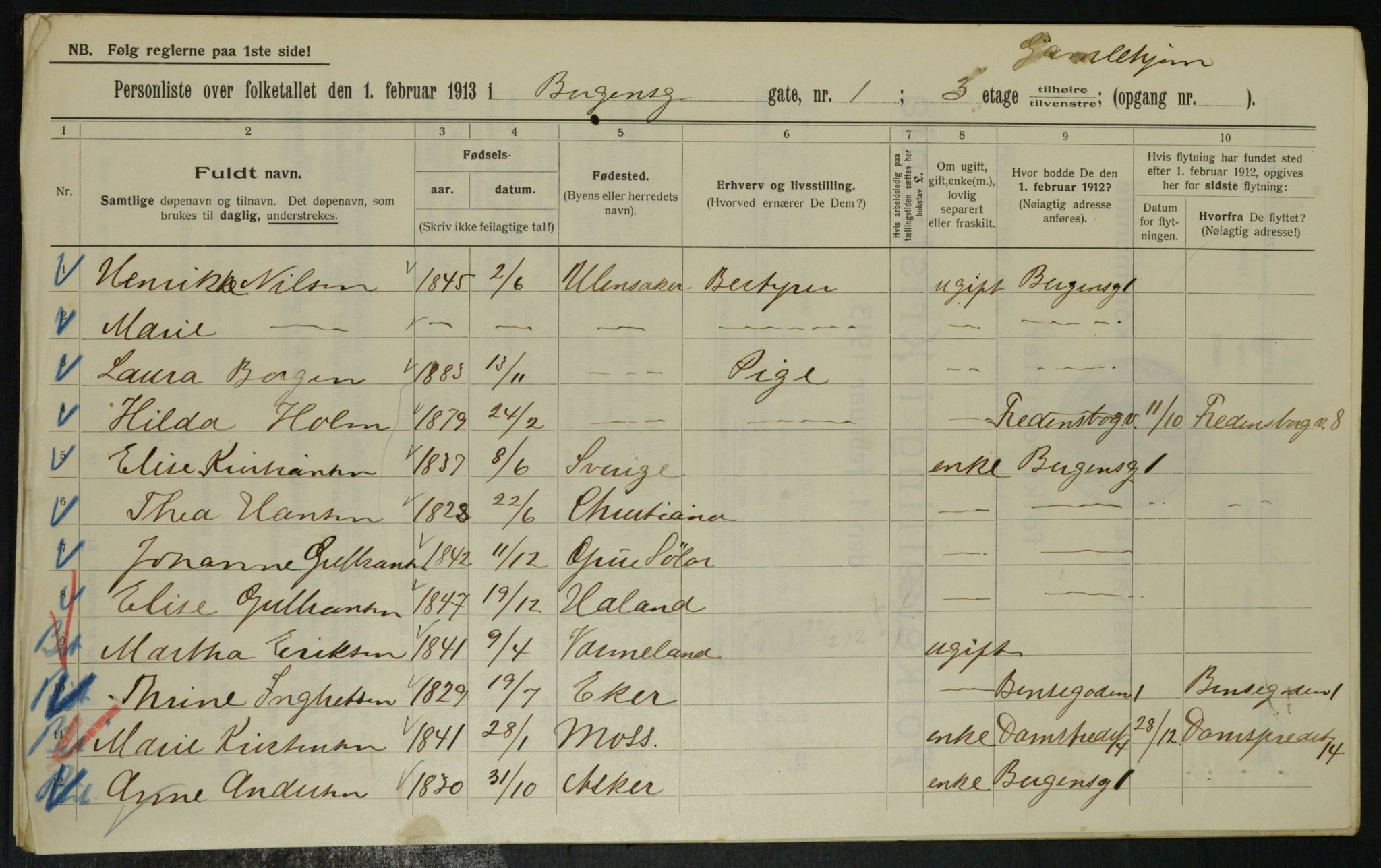 OBA, Municipal Census 1913 for Kristiania, 1913, p. 3538