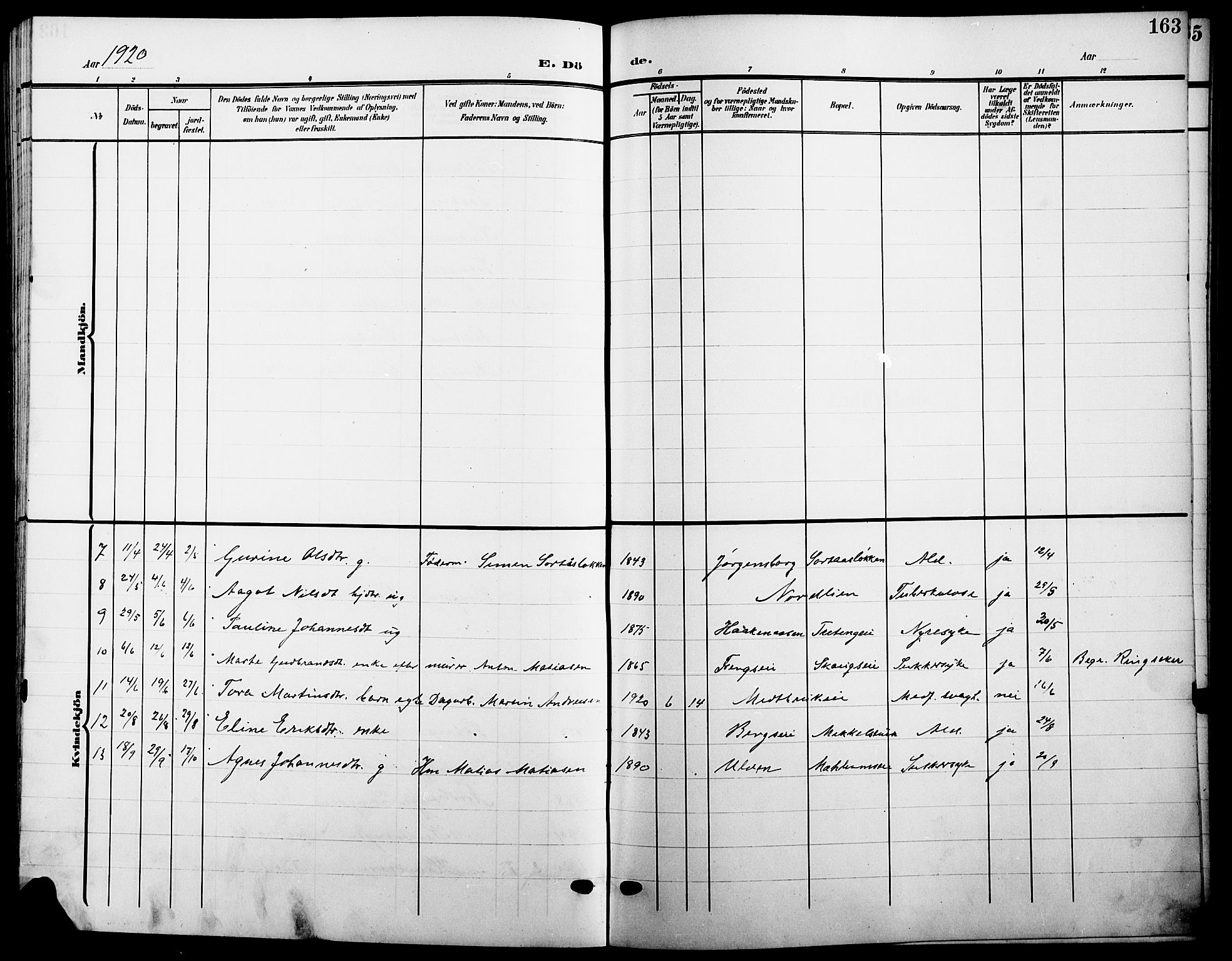 Ringsaker prestekontor, SAH/PREST-014/L/La/L0016: Parish register (copy) no. 16, 1905-1920, p. 163