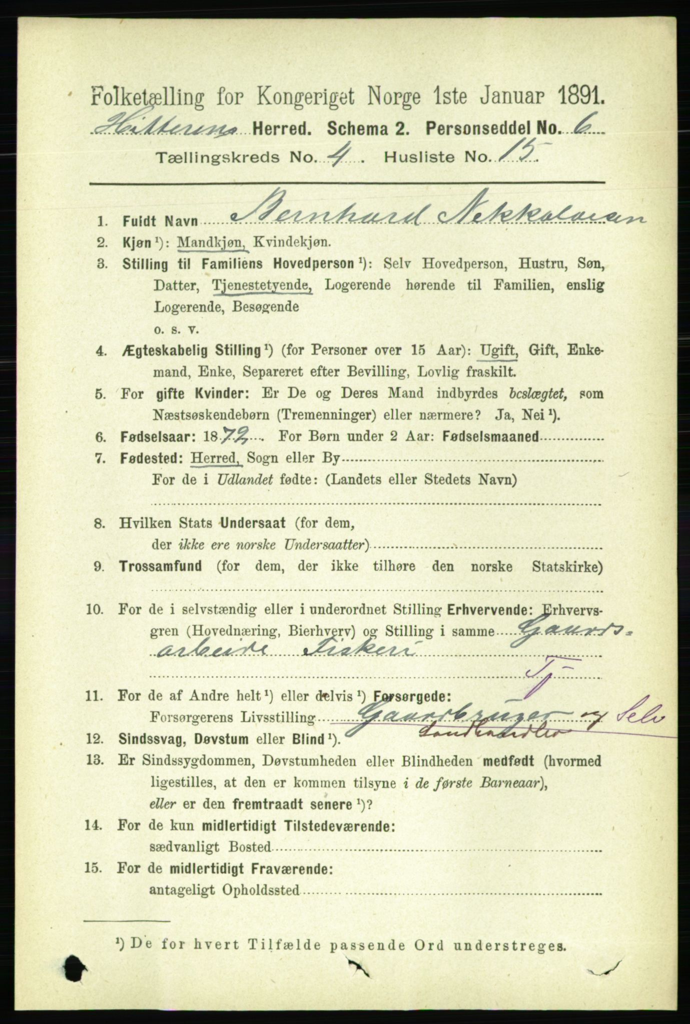 RA, 1891 census for 1617 Hitra, 1891, p. 854