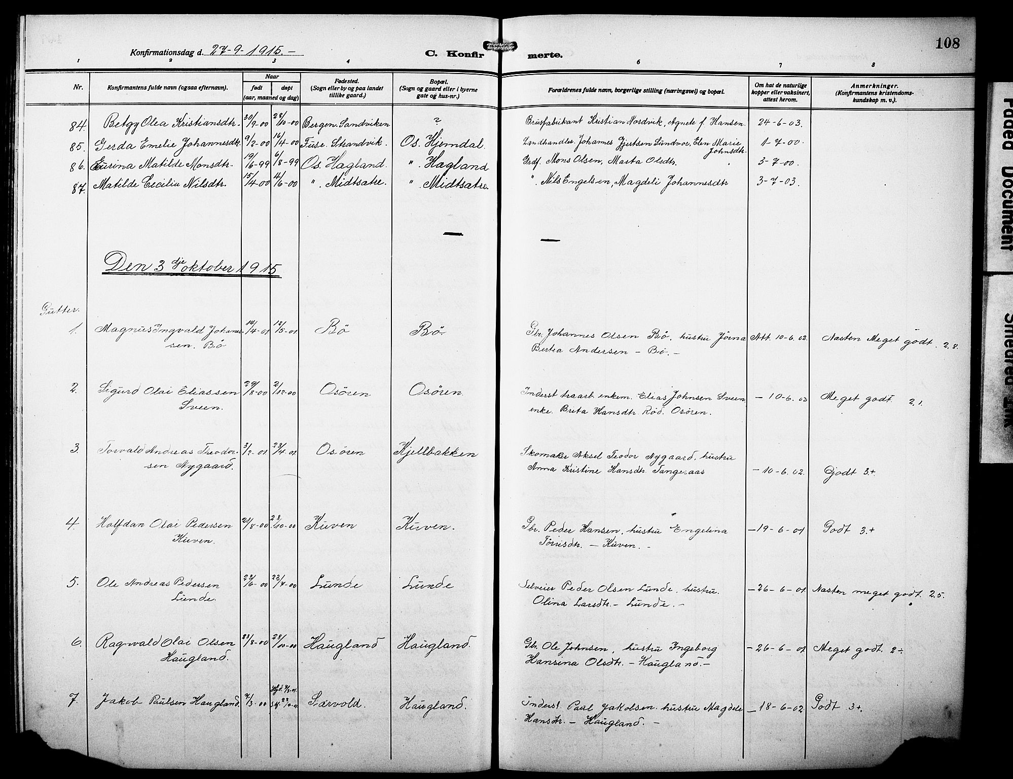 Os sokneprestembete, AV/SAB-A-99929: Parish register (copy) no. A 4, 1914-1923, p. 108