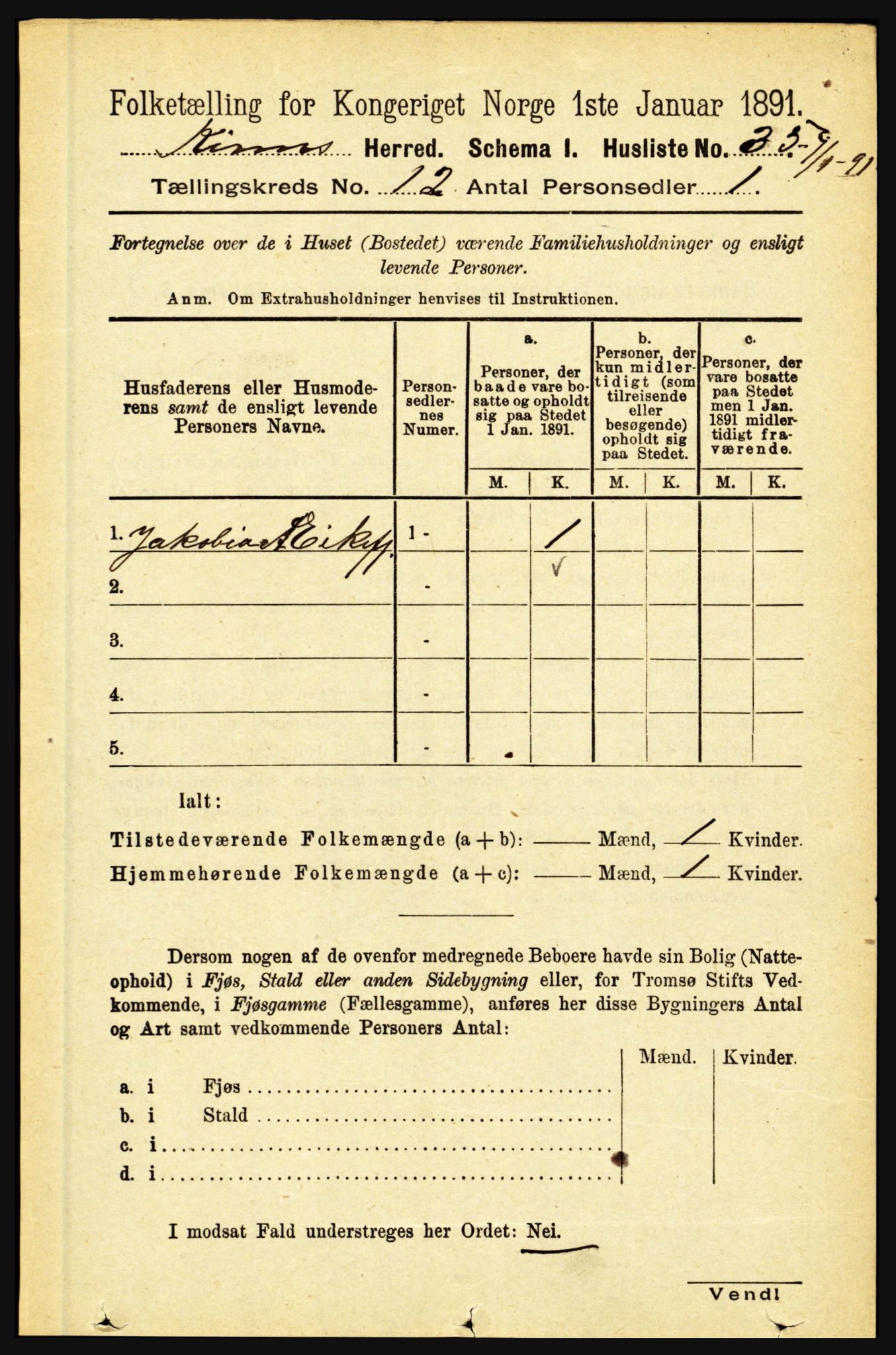 RA, 1891 census for 1437 Kinn, 1891, p. 4465