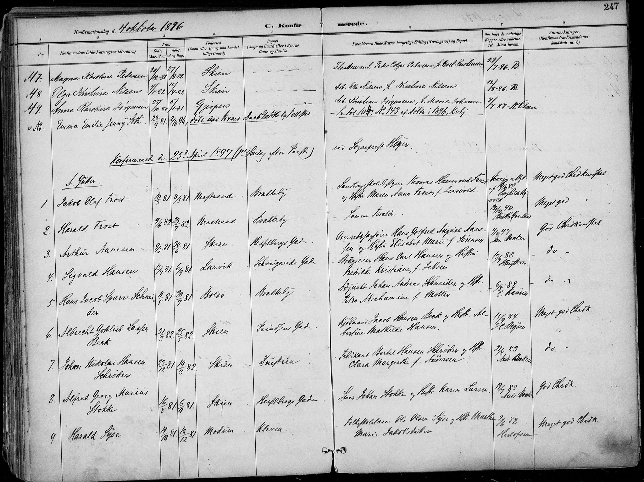 Skien kirkebøker, SAKO/A-302/F/Fa/L0010: Parish register (official) no. 10, 1891-1899, p. 247