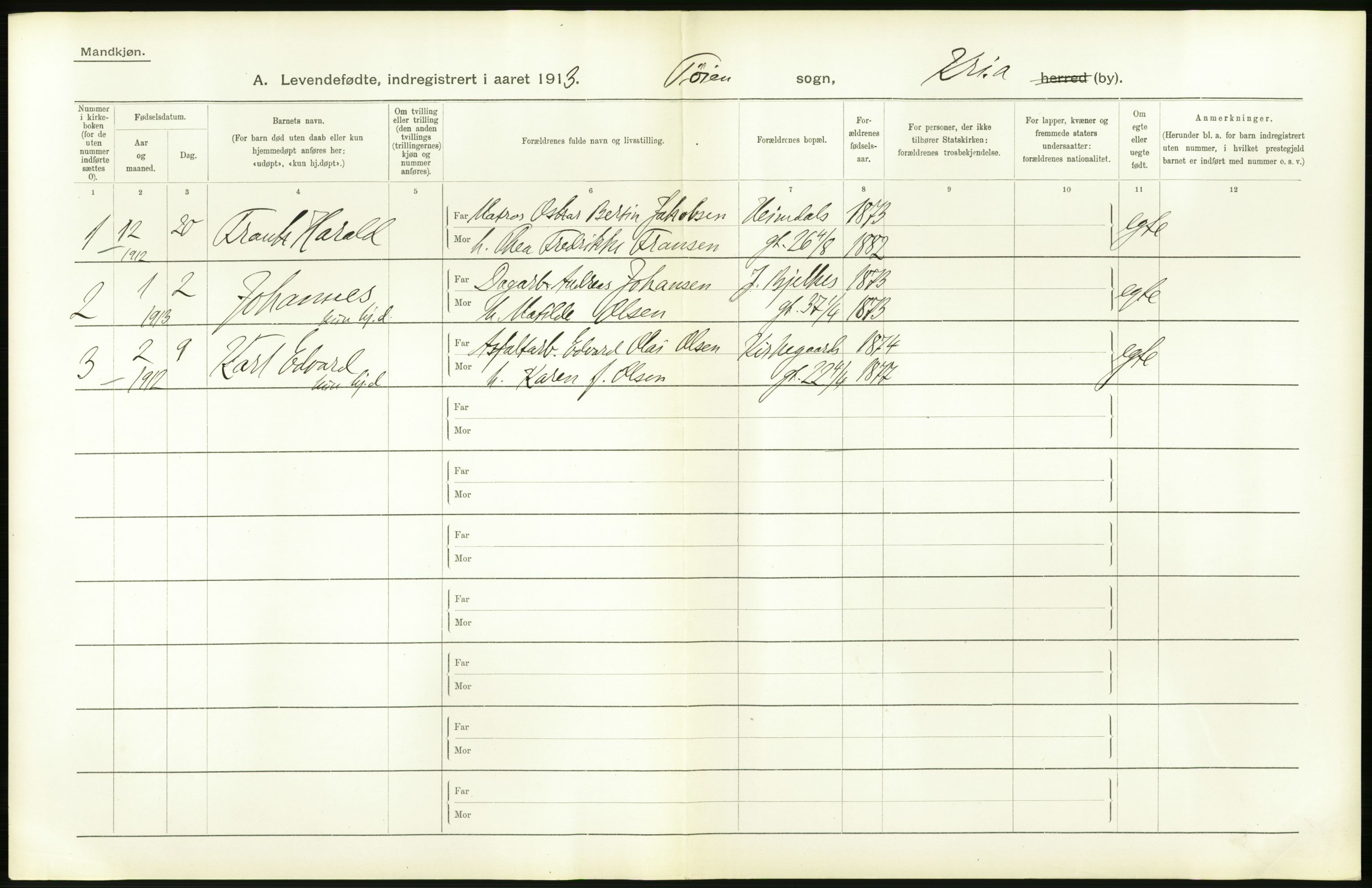 Statistisk sentralbyrå, Sosiodemografiske emner, Befolkning, AV/RA-S-2228/D/Df/Dfb/Dfbc/L0007: Kristiania: Levendefødte menn og kvinner., 1913, p. 576