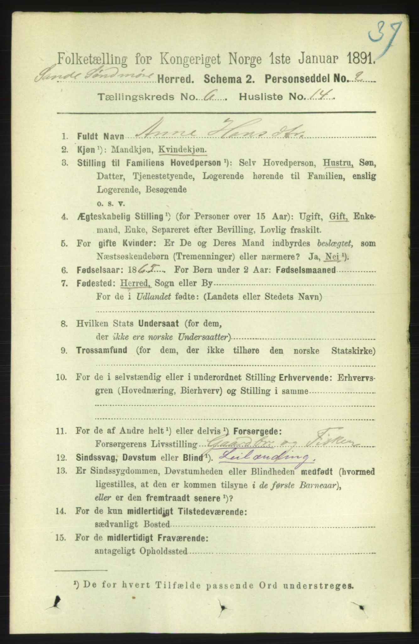 RA, 1891 census for 1514 Sande, 1891, p. 1124