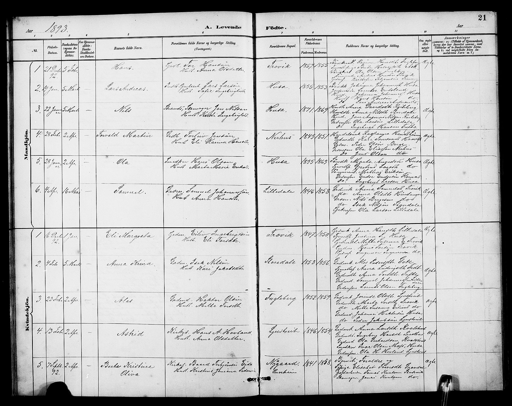 Kvinnherad sokneprestembete, SAB/A-76401/H/Hab: Parish register (copy) no. E 1, 1885-1921, p. 21