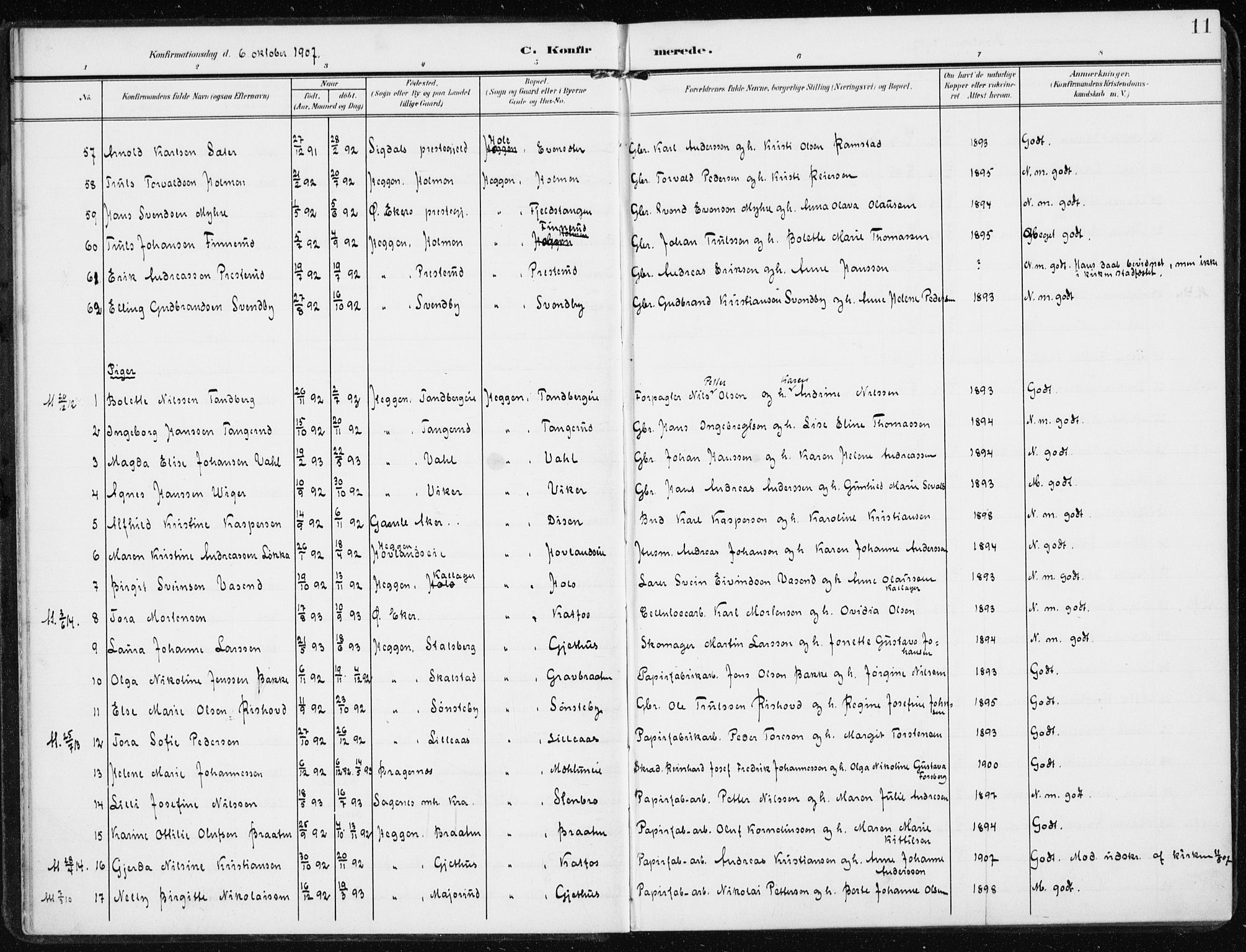 Modum kirkebøker, SAKO/A-234/F/Fa/L0014b: Parish register (official) no. 14B, 1906-1917, p. 11