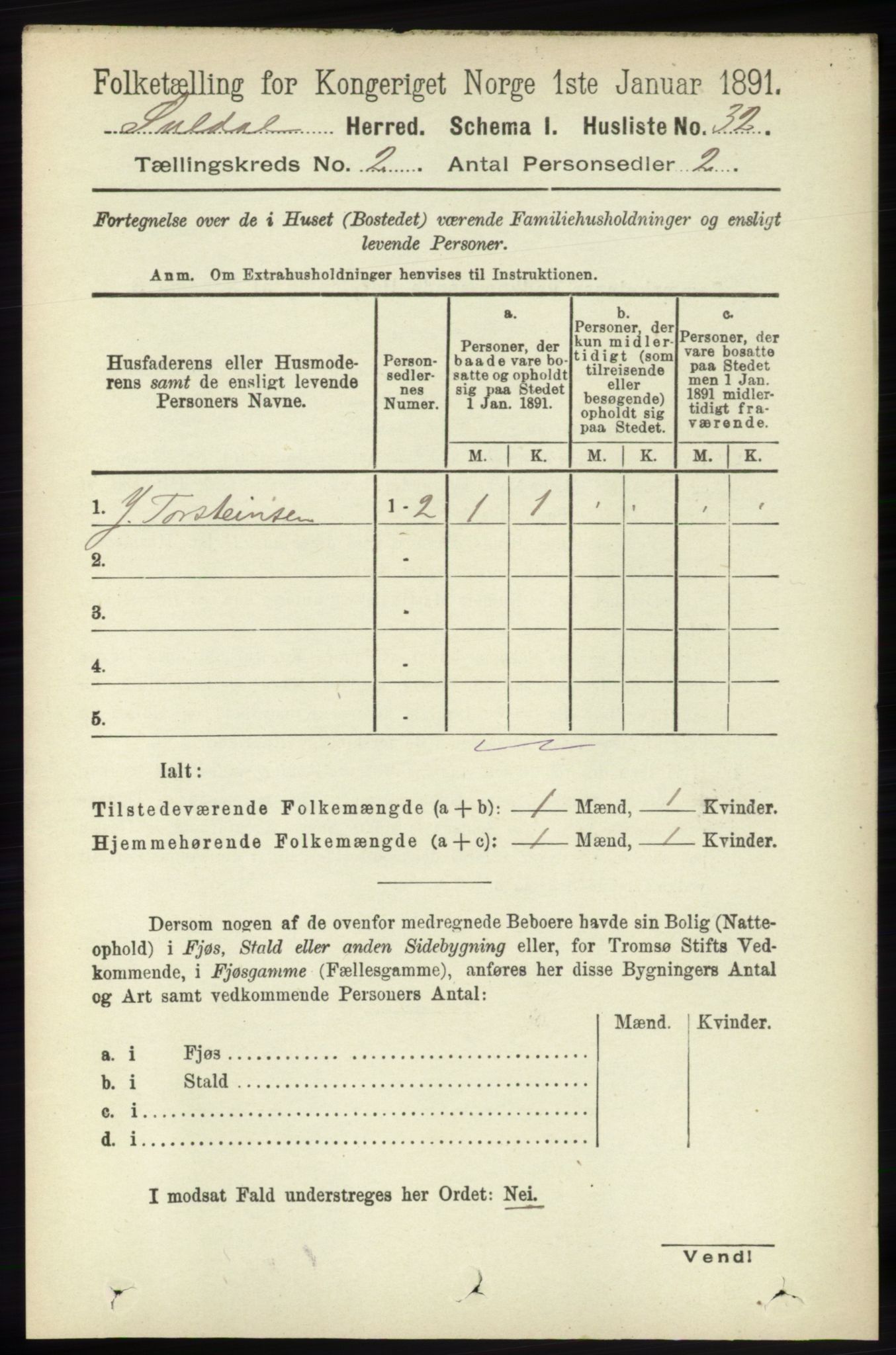 RA, 1891 census for 1134 Suldal, 1891, p. 226