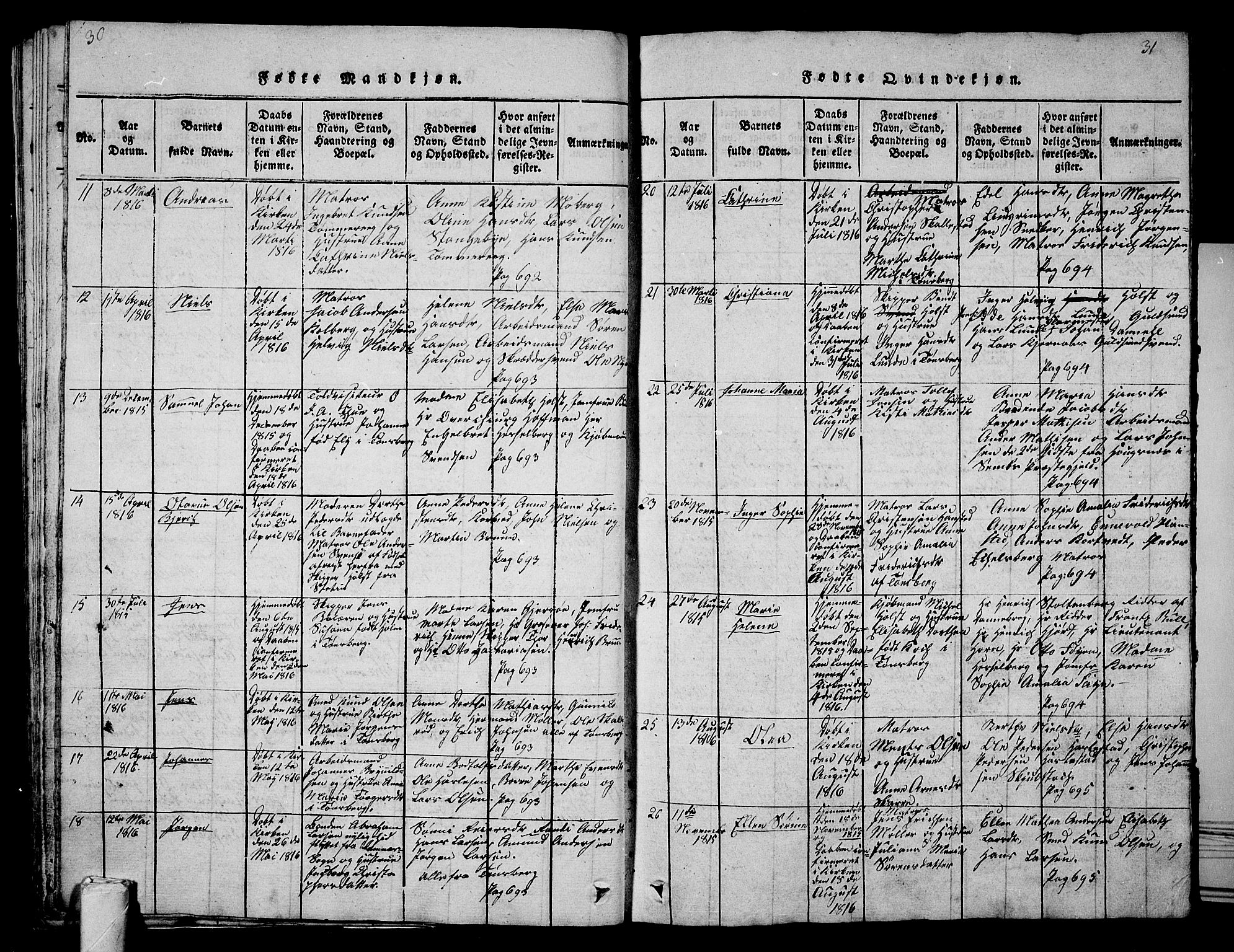 Tønsberg kirkebøker, SAKO/A-330/G/Ga/L0001: Parish register (copy) no. 1, 1813-1826, p. 30-31