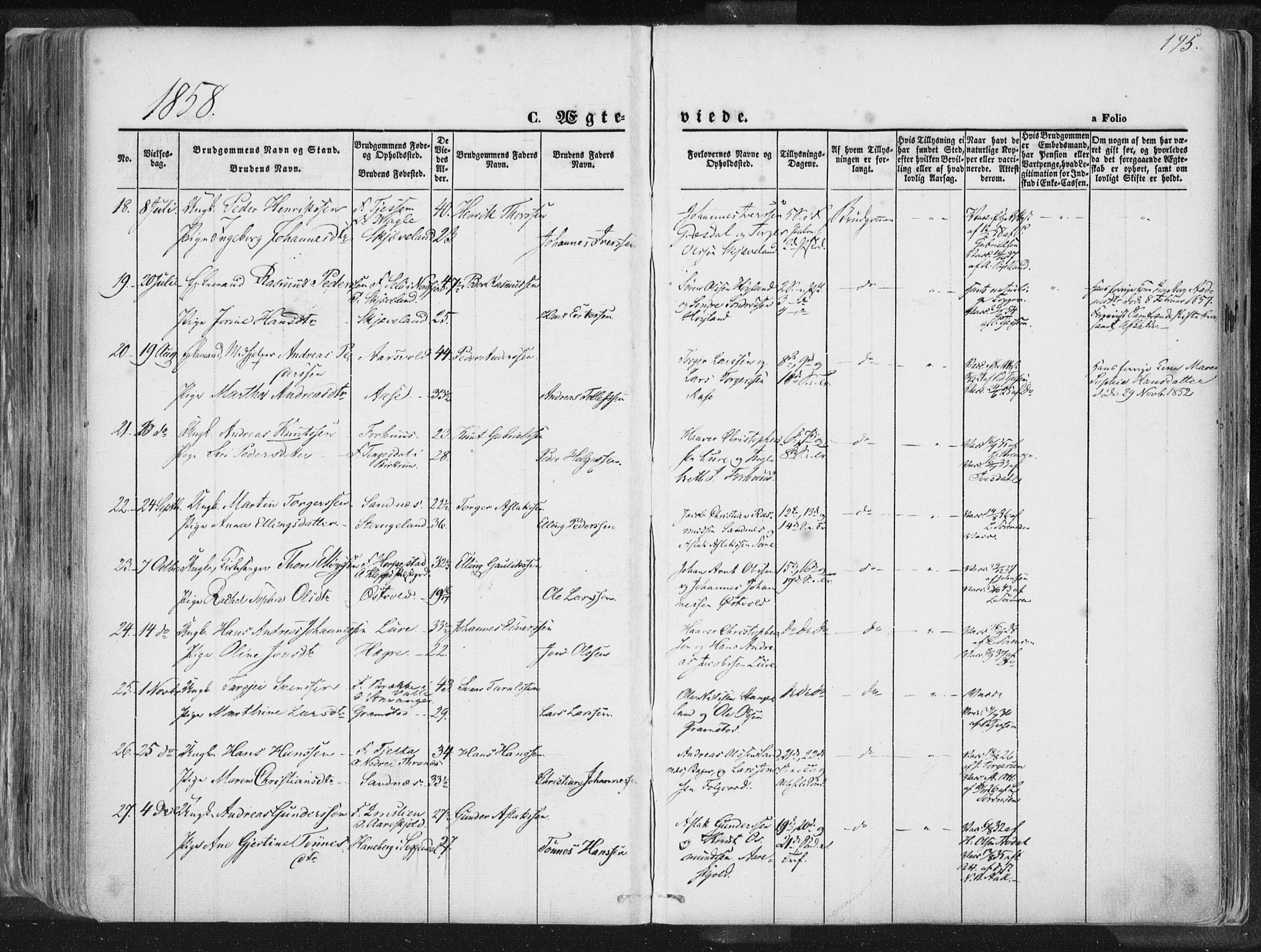 Høyland sokneprestkontor, SAST/A-101799/001/30BA/L0010: Parish register (official) no. A 9.1, 1857-1877, p. 195